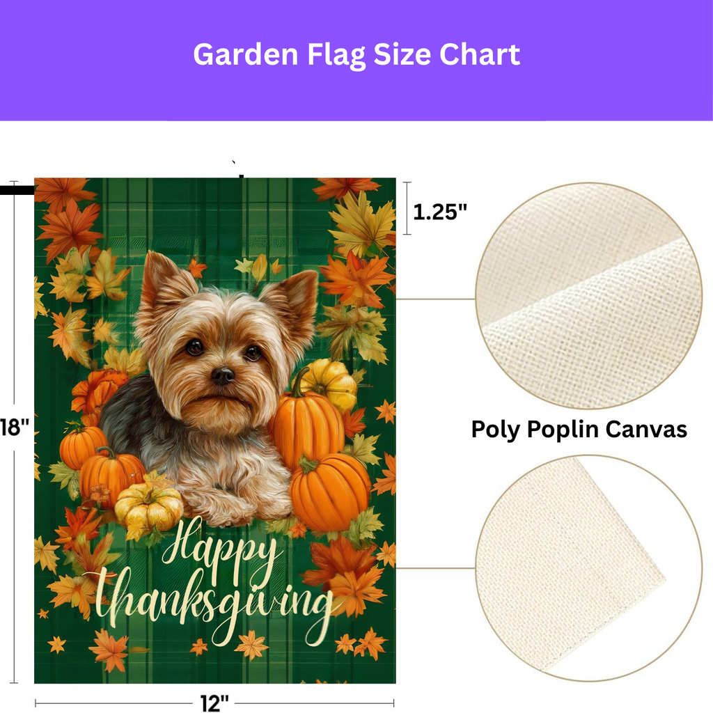 Happy Thanksgiving Yorkshire Terrier Garden Flag - double-sided design - Dragonfire Gardens