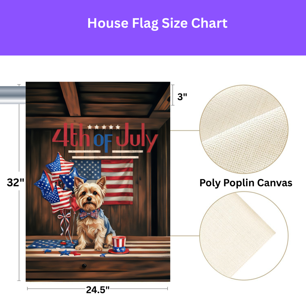 4th of July Yorkshire Terrier Garden Flag - size comparison - Dragonfire Gardens