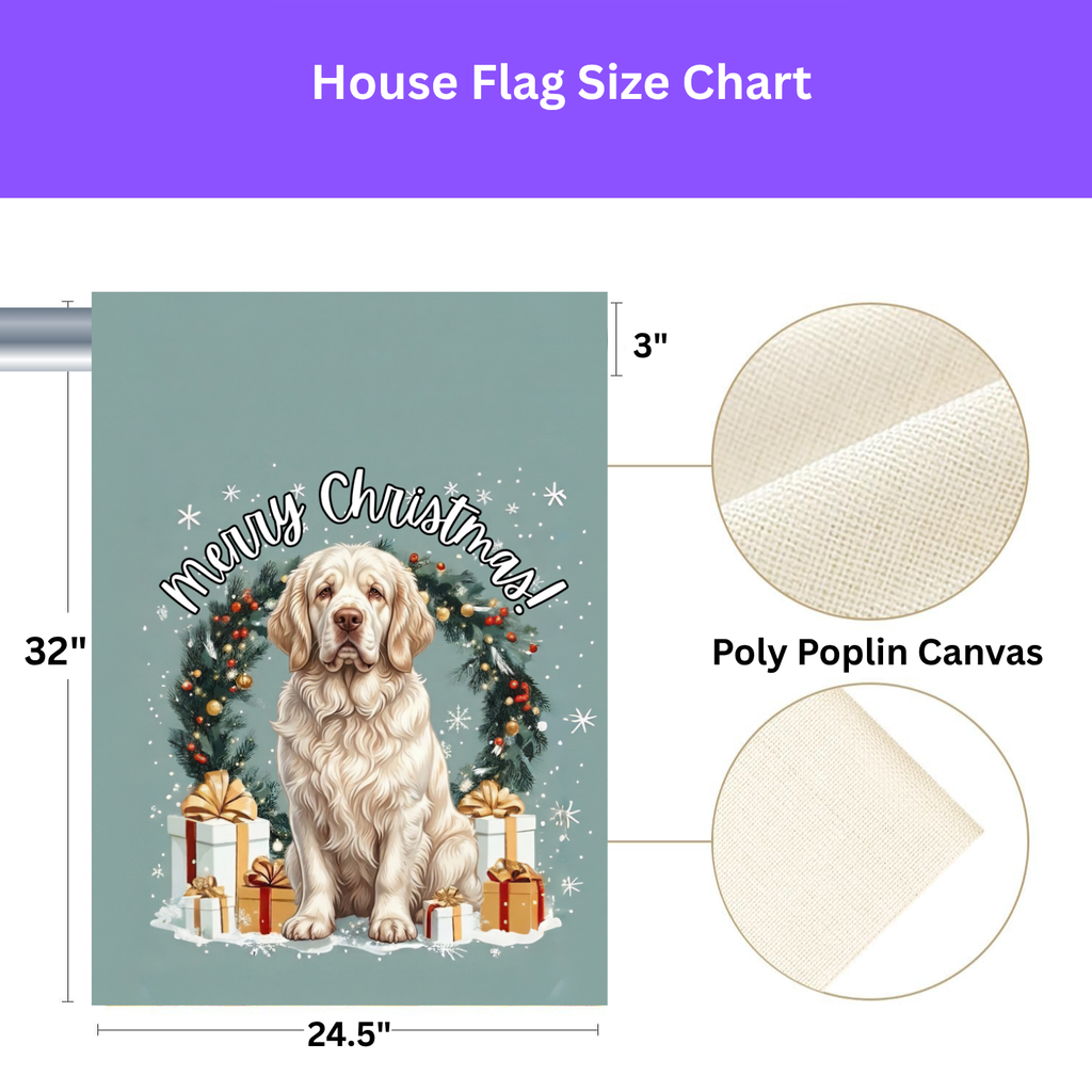 Merry Christmas Clumber Spaniel Garden Flag - porch decor - Dragonfire Gardens