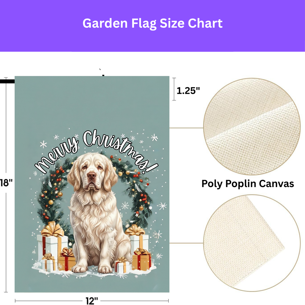 Merry Christmas Clumber Spaniel Garden Flag - double-sided design - Dragonfire Gardens