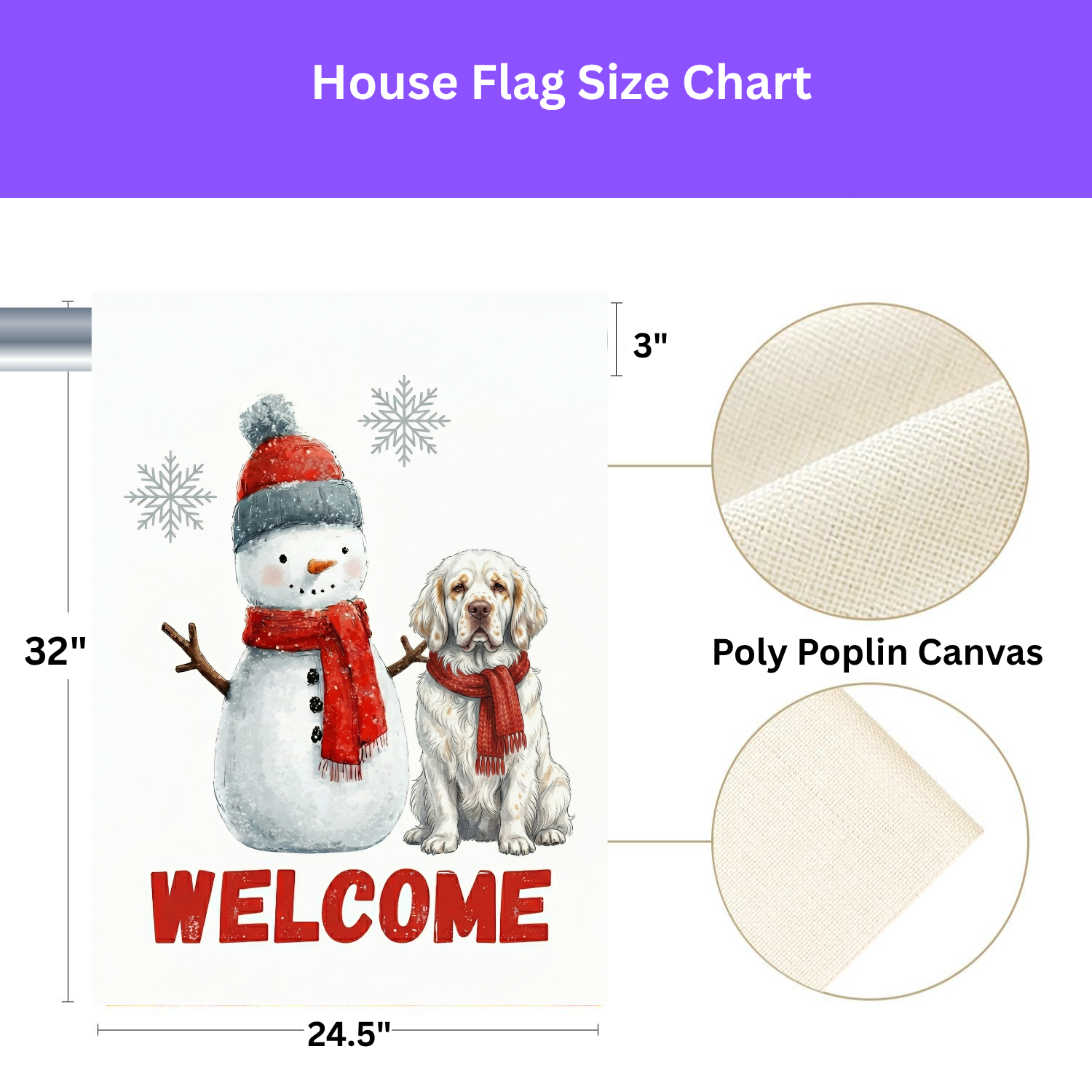 Clumber Spaniel and Snowman Welcome Garden Flag - yard display - Dragonfire Gardens