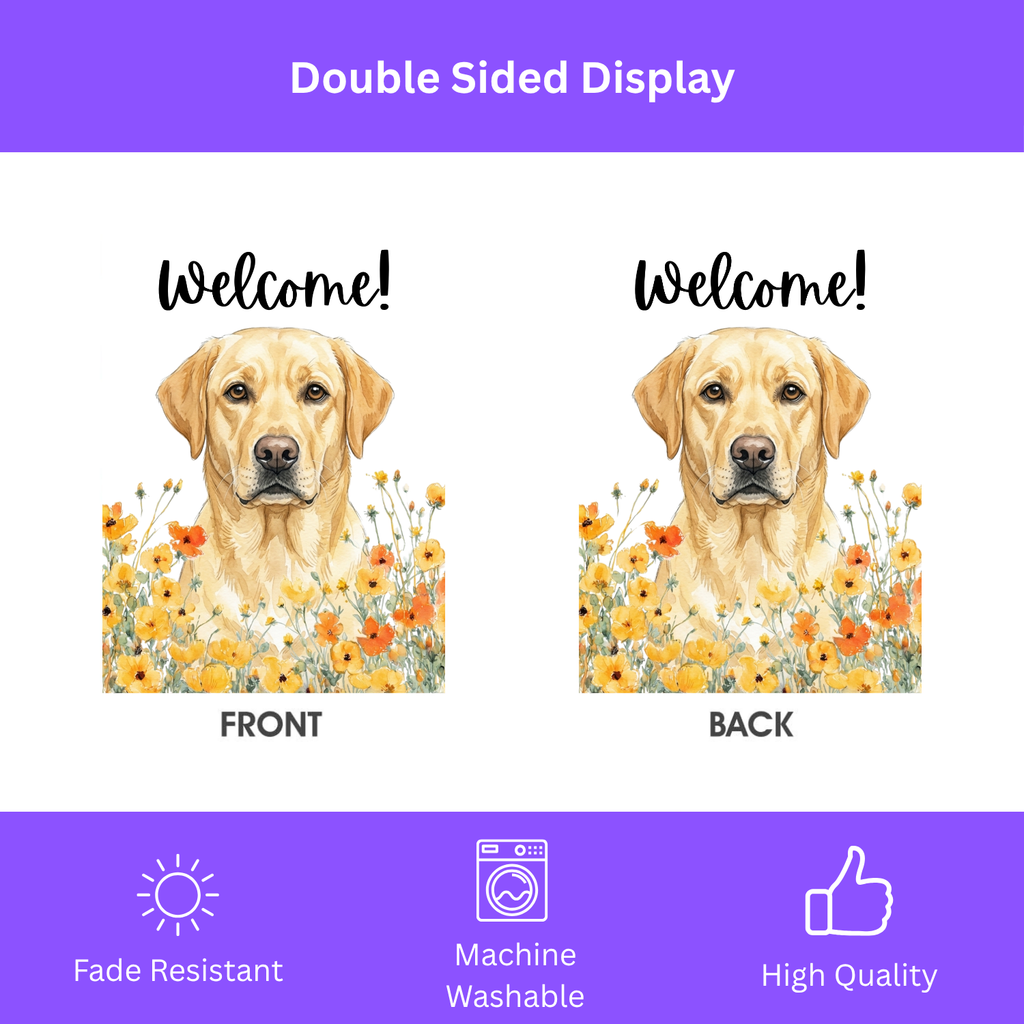 Yellow Poppies Yellow Labrador Retriever Welcome Garden Flag - porch decor - Dragonfire Gardens