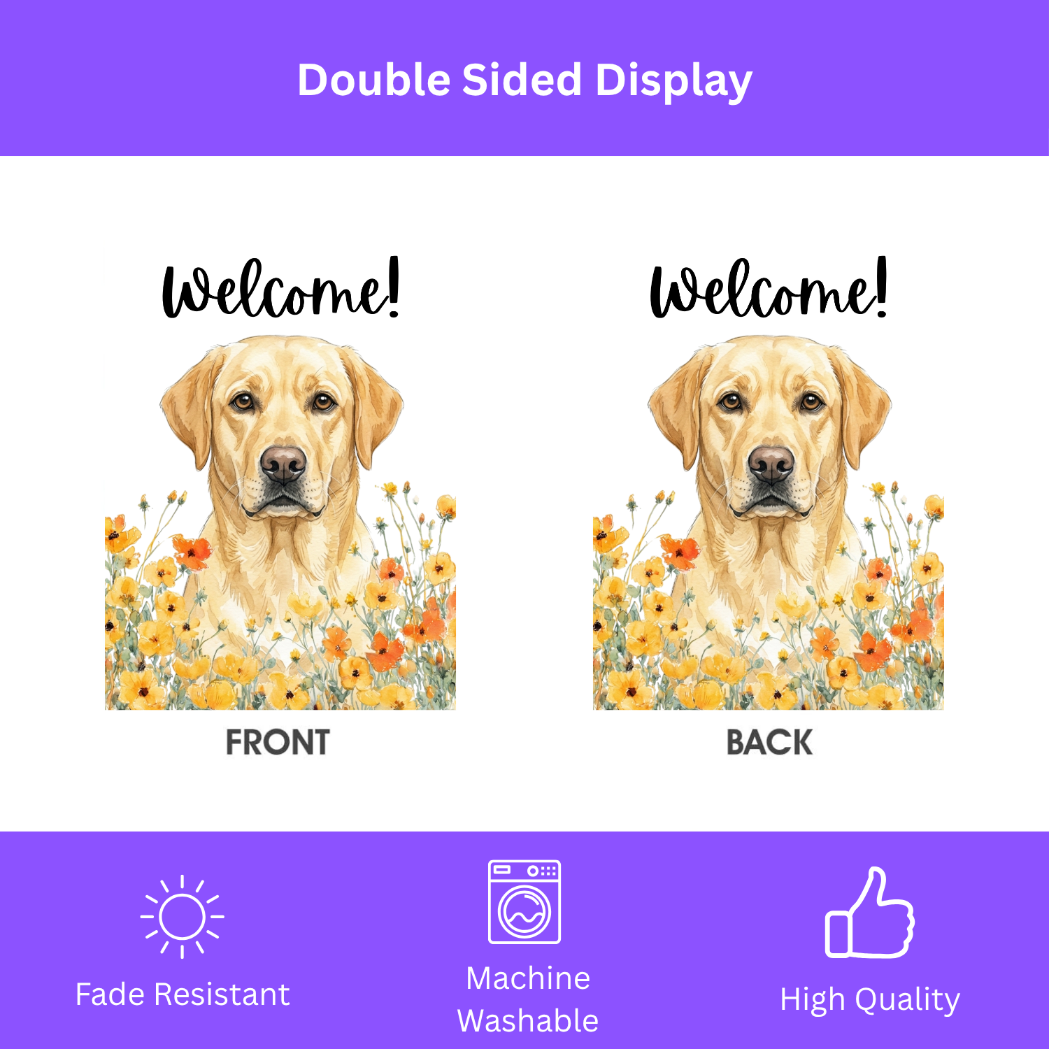 Yellow Poppies Yellow Labrador Retriever Welcome Garden Flag - porch decor - Dragonfire Gardens