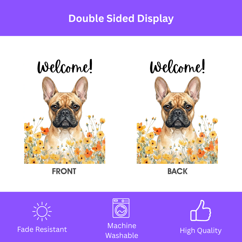Yellow Poppies French Bulldog Welcome Garden Flag - porch decor - Dragonfire Gardens