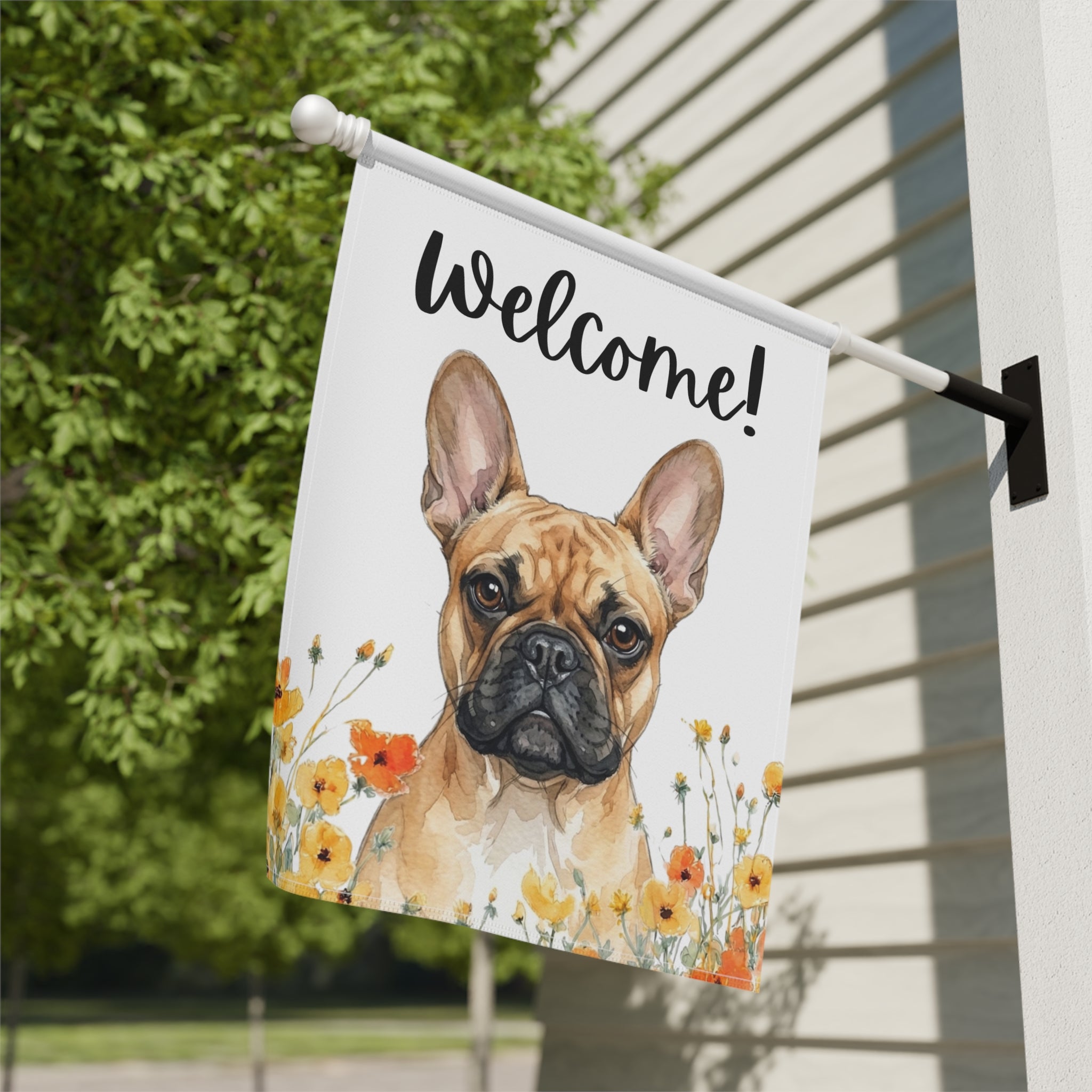 Yellow Poppies French Bulldog Welcome Garden Flag - yard display - Dragonfire Gardens