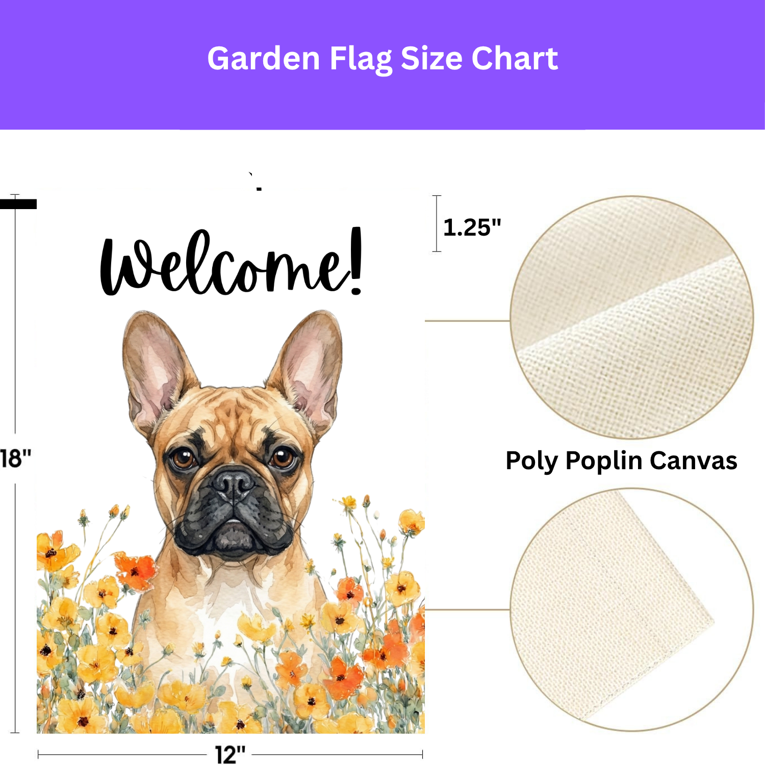 Yellow Poppies French Bulldog Welcome Garden Flag - double-sided design - Dragonfire Gardens