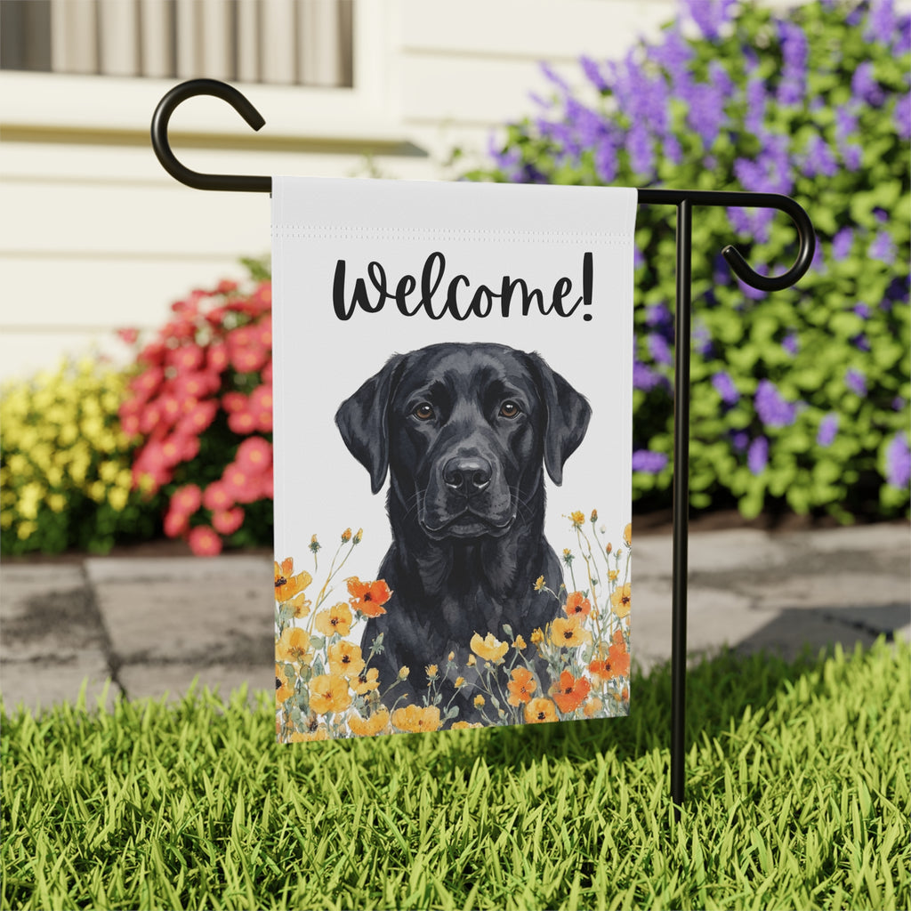 Yellow Poppies Black Labrador Retriever Welcome Garden Flag