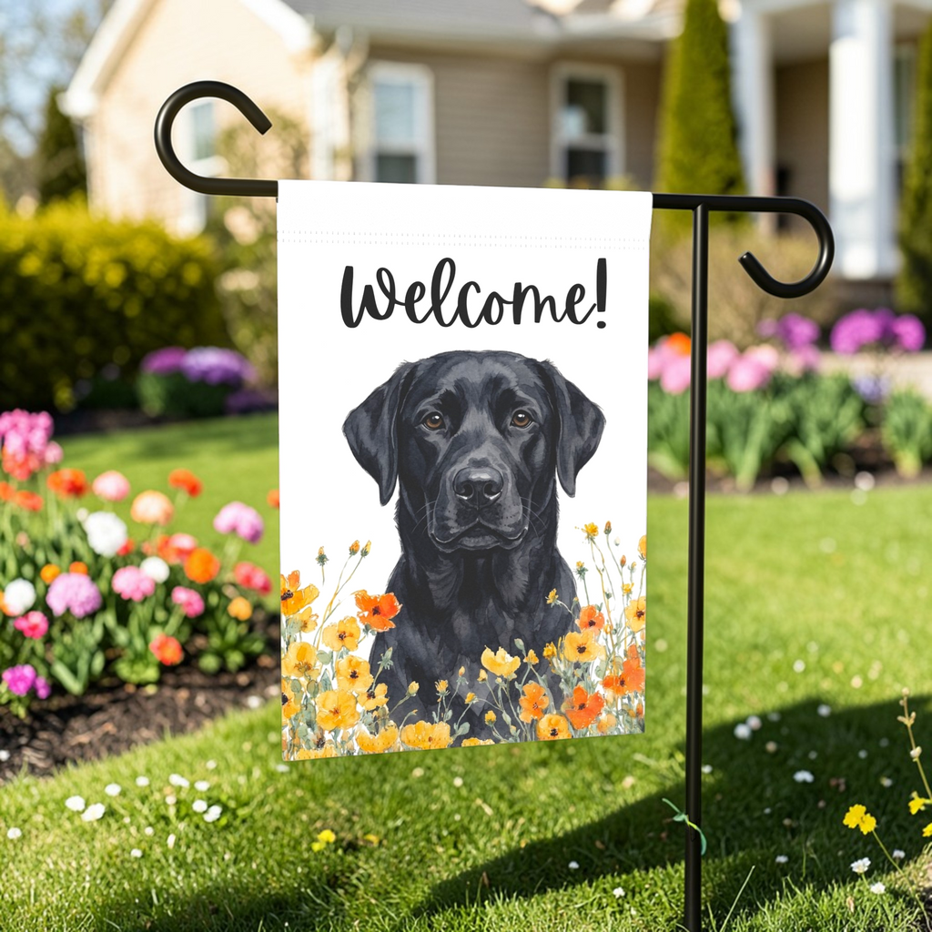 Yellow Poppies Black Labrador Retriever Welcome Garden Flag