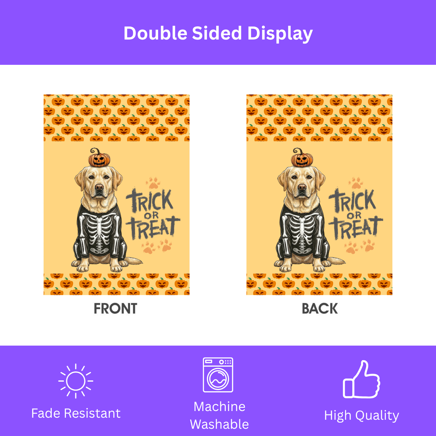 Trick or Treat Yellow Labrador Retriever Halloween Garden Flag - porch decor - Dragonfire Gardens