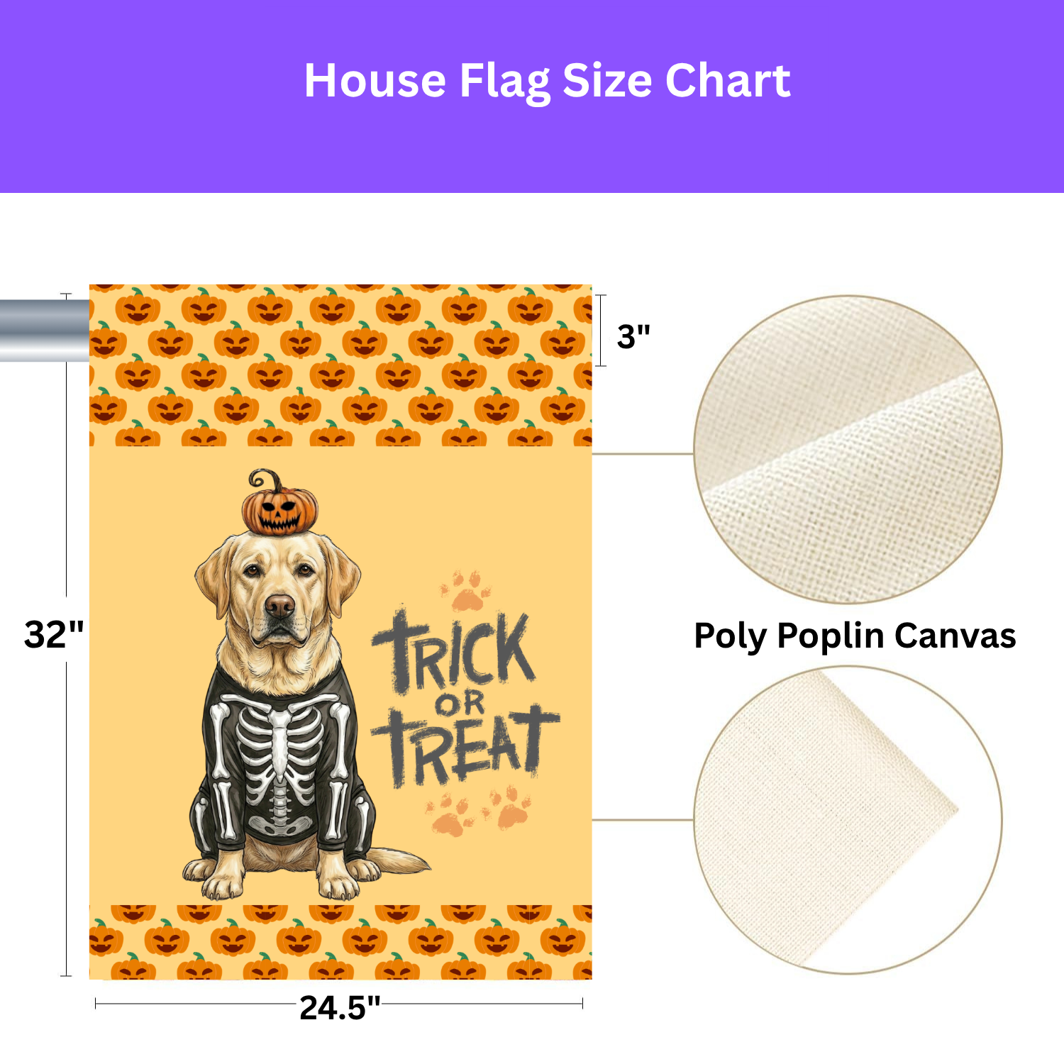 Trick or Treat Yellow Labrador Retriever Halloween Garden Flag - size comparison - Dragonfire Gardens