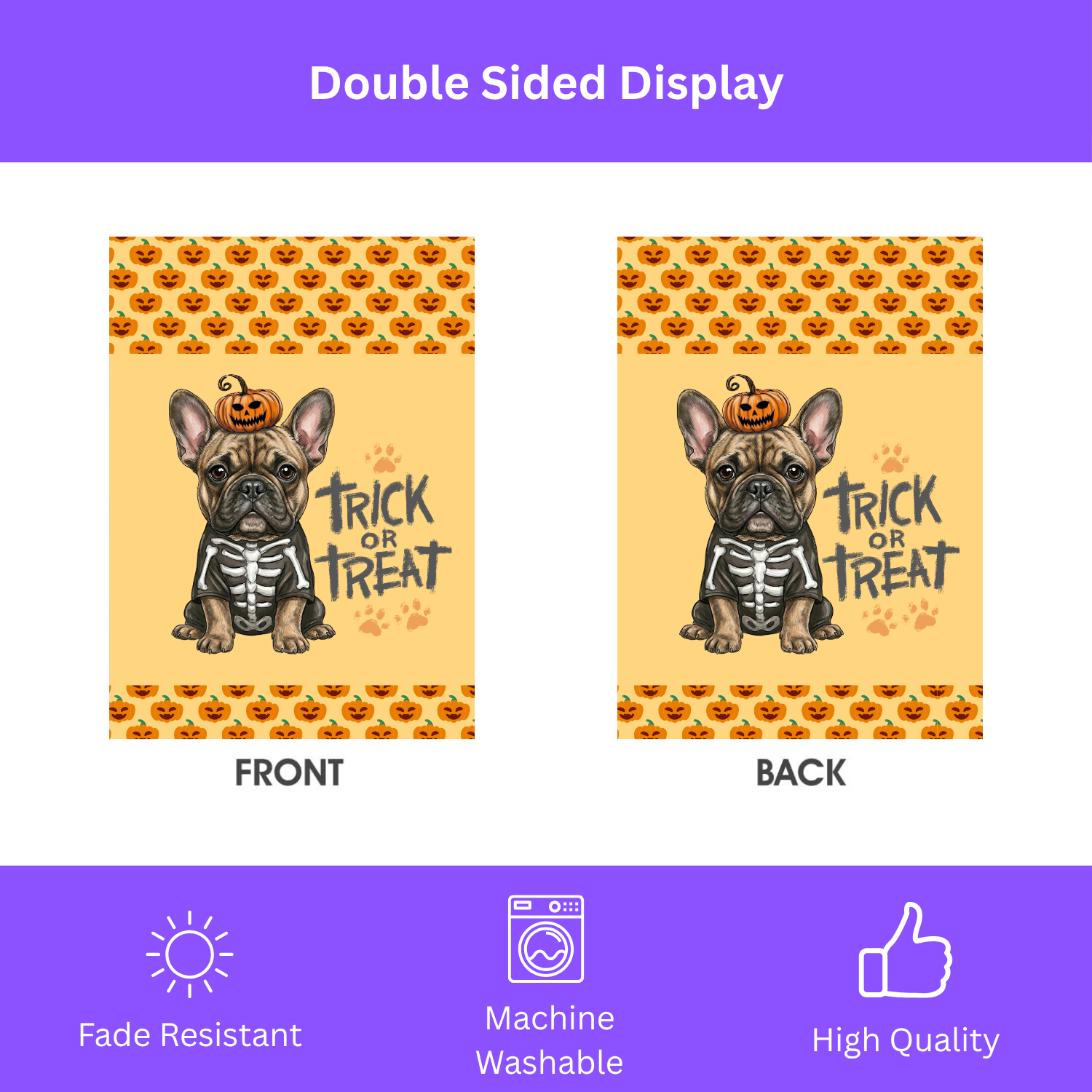 Trick or Treat French Bulldog Halloween Garden Flag - double-sided design - Dragonfire Gardens