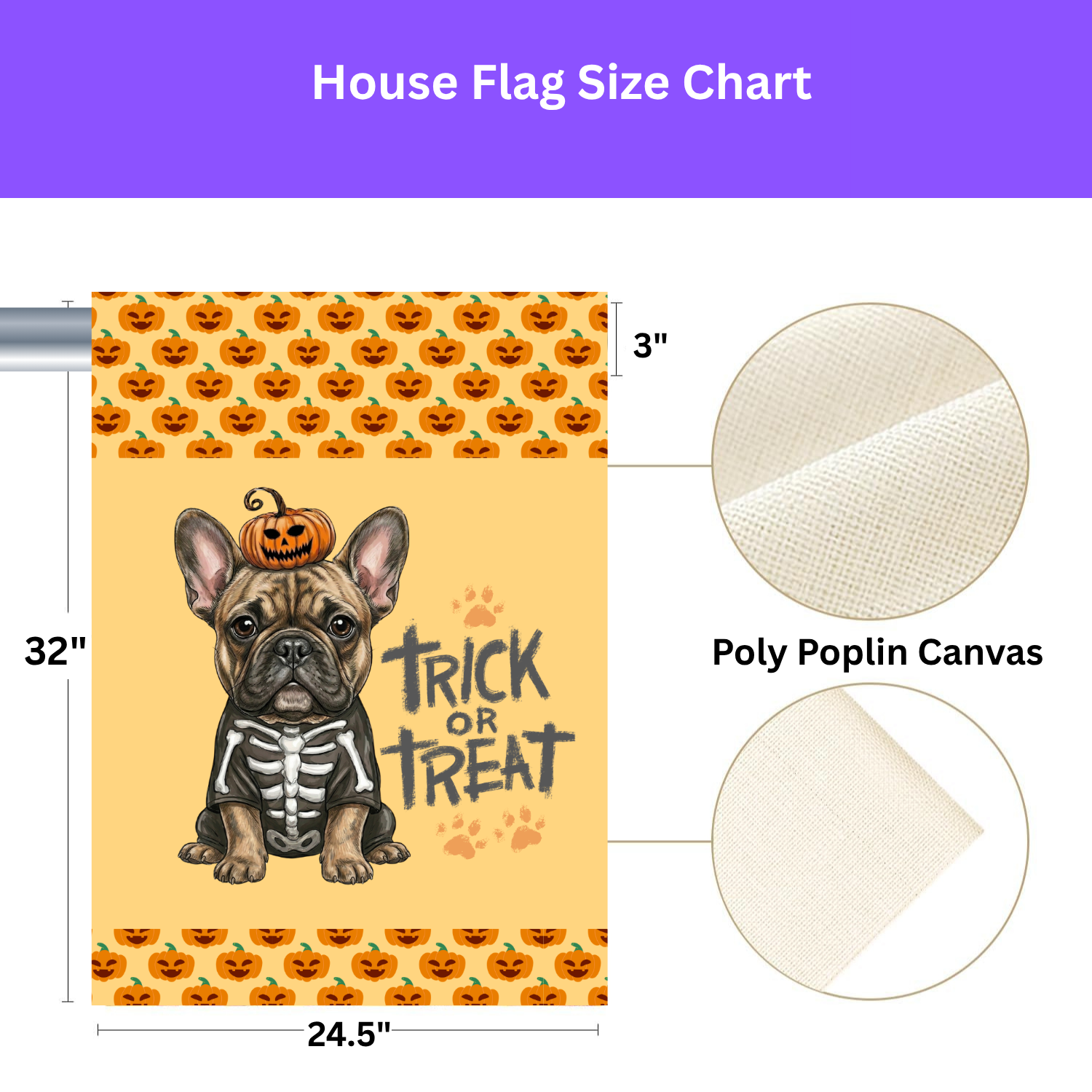 Trick or Treat French Bulldog Halloween Garden Flag - size comparison - Dragonfire Gardens