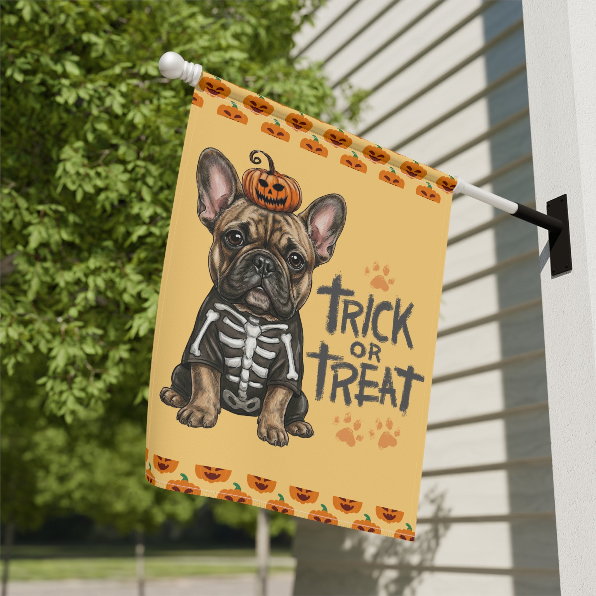 Trick or Treat French Bulldog Halloween Garden Flag - yard display - Dragonfire Gardens