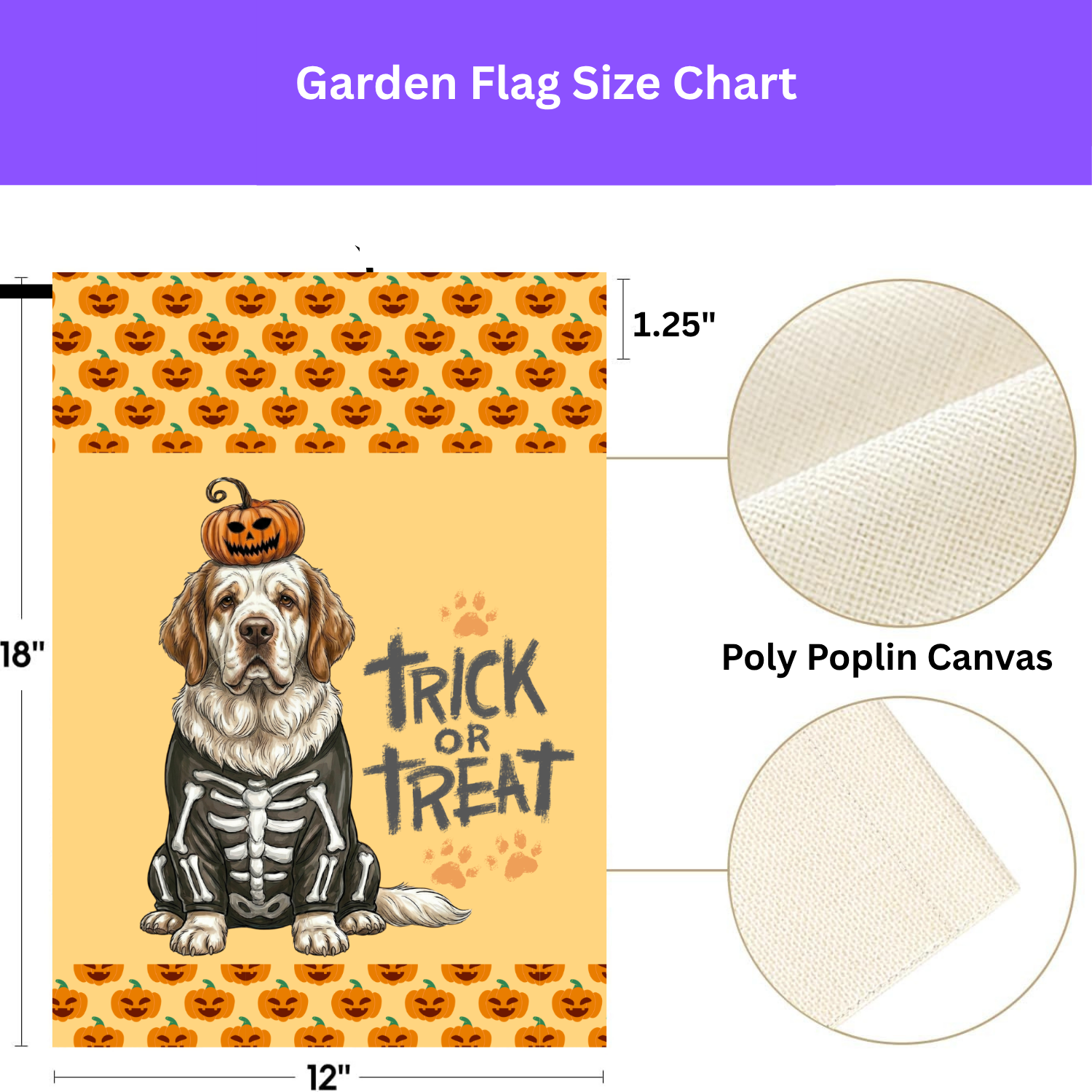 Trick or Treat Clumber Spaniel Halloween Garden Flag - double-sided design - Dragonfire Gardens