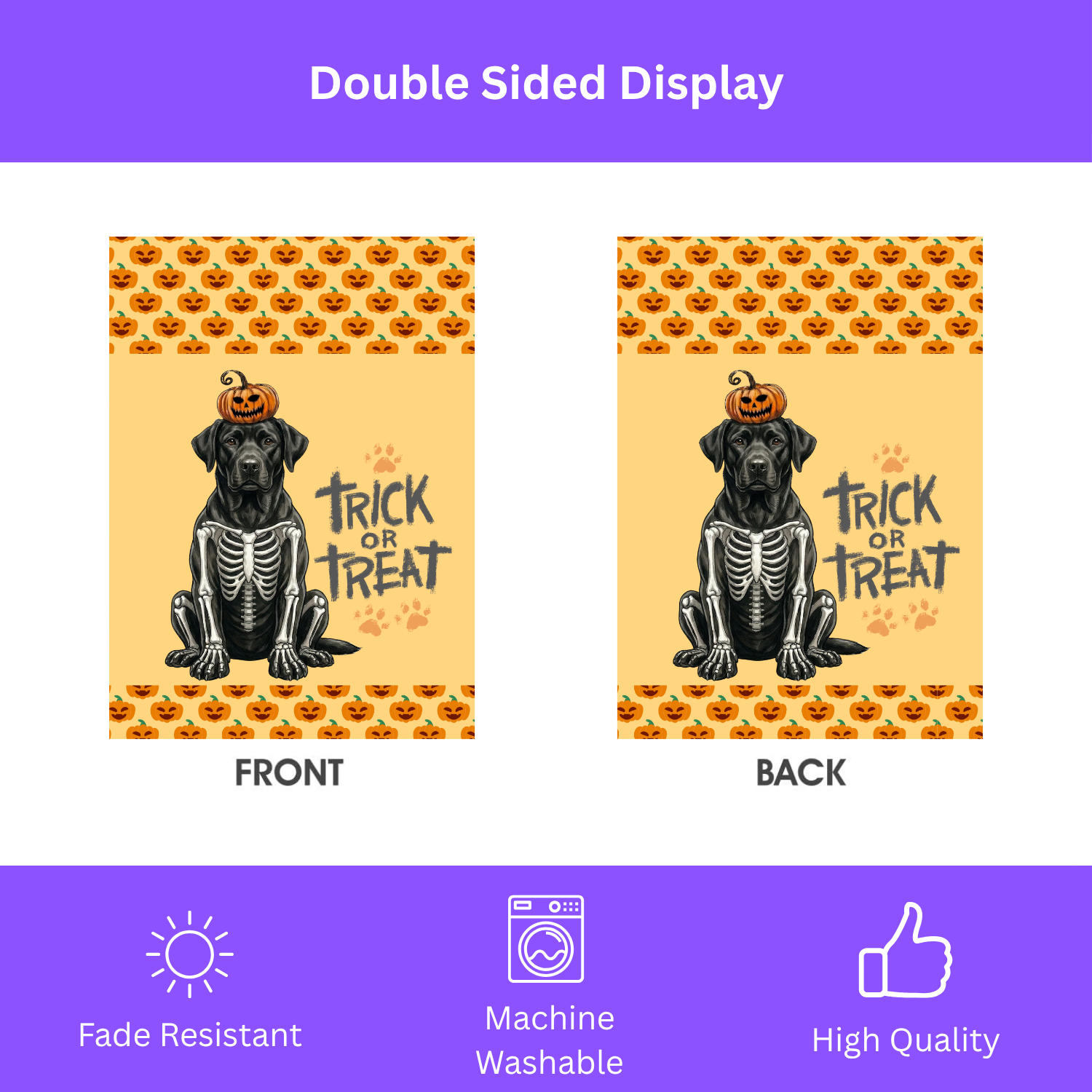 Trick or Treat Black Labrador Retriever Halloween Garden Flag - porch decor - Dragonfire Gardens