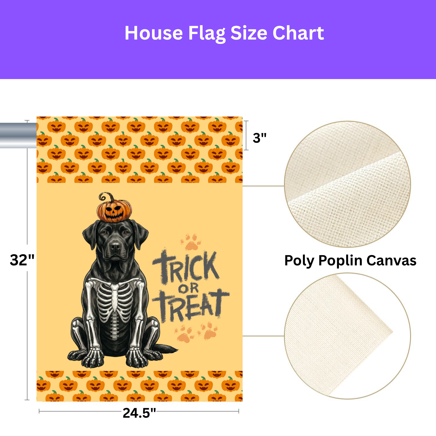 Trick or Treat Black Labrador Retriever Halloween Garden Flag - size comparison - Dragonfire Gardens