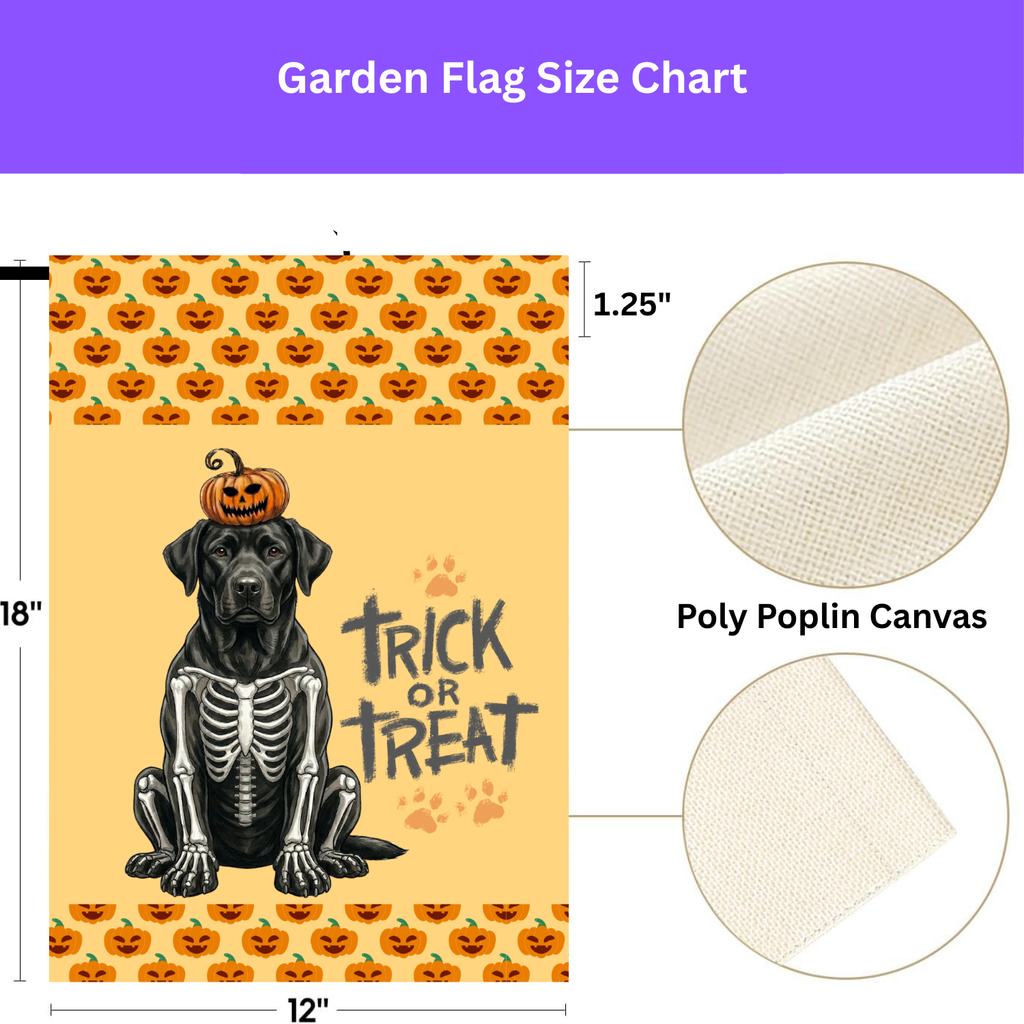 Trick or Treat Black Labrador Retriever Halloween Garden Flag - double-sided design - Dragonfire Gardens