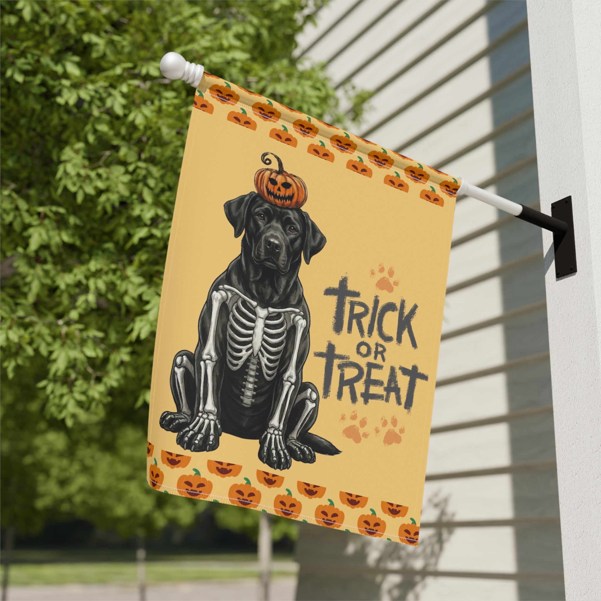 Trick or Treat Black Labrador Retriever Halloween Garden Flag - yard display - Dragonfire Gardens