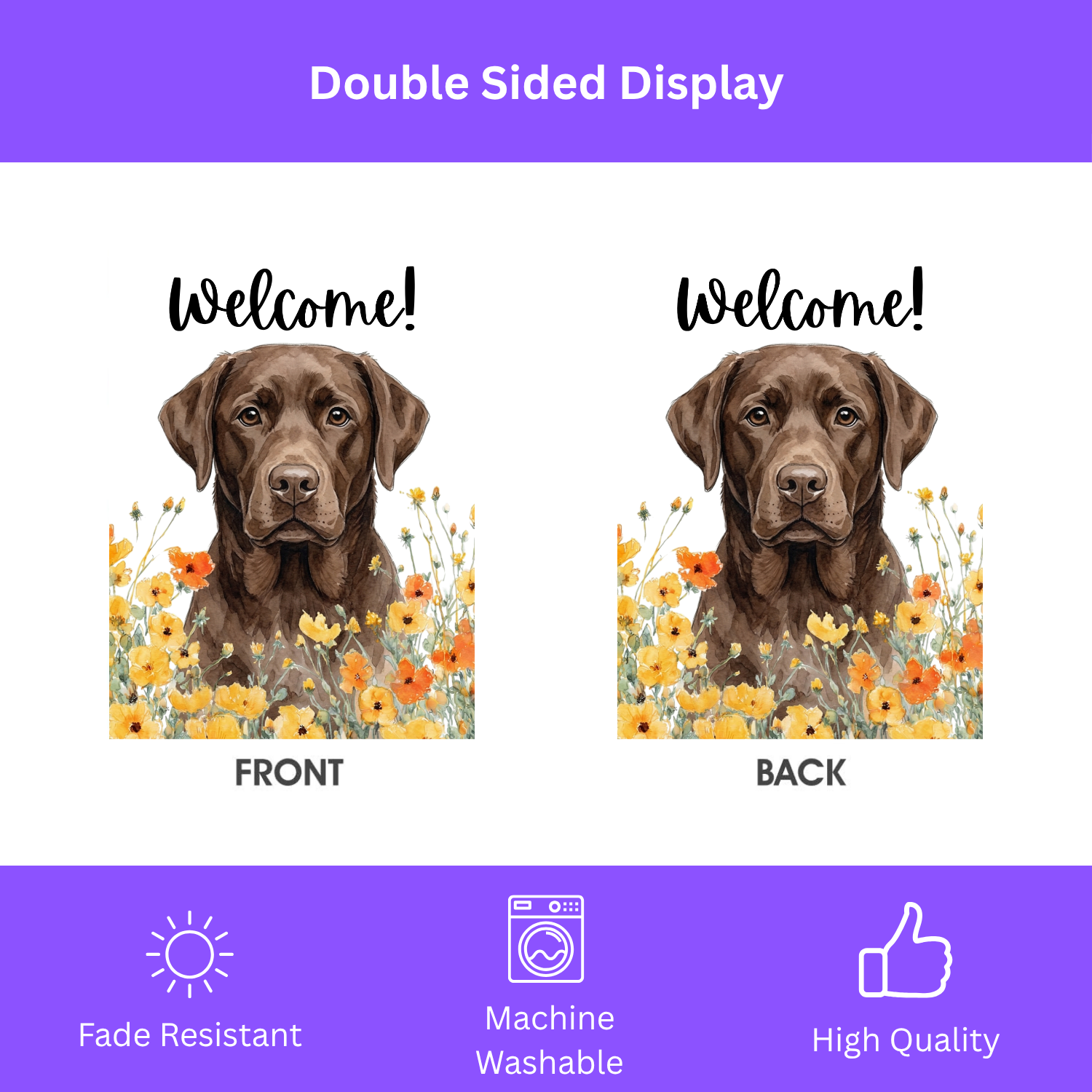 Yellow Poppies Chocolate Labrador Retriever Welcome Flag Garden Flag - porch decor - Dragonfire Gardens
