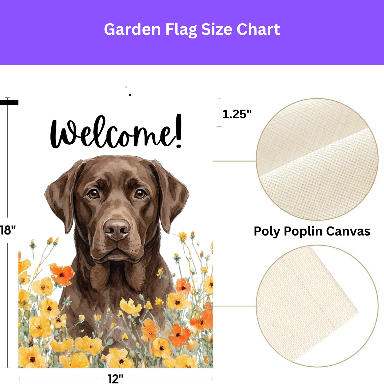 Yellow Poppies Chocolate Labrador Retriever Welcome Flag Garden Flag - double-sided design - Dragonfire Gardens