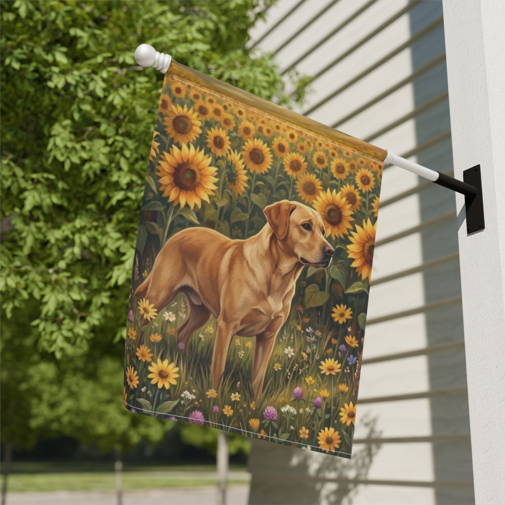 Sunflower Field Yellow Labrador Retriever Garden Flag - yard display - Dragonfire Gardens