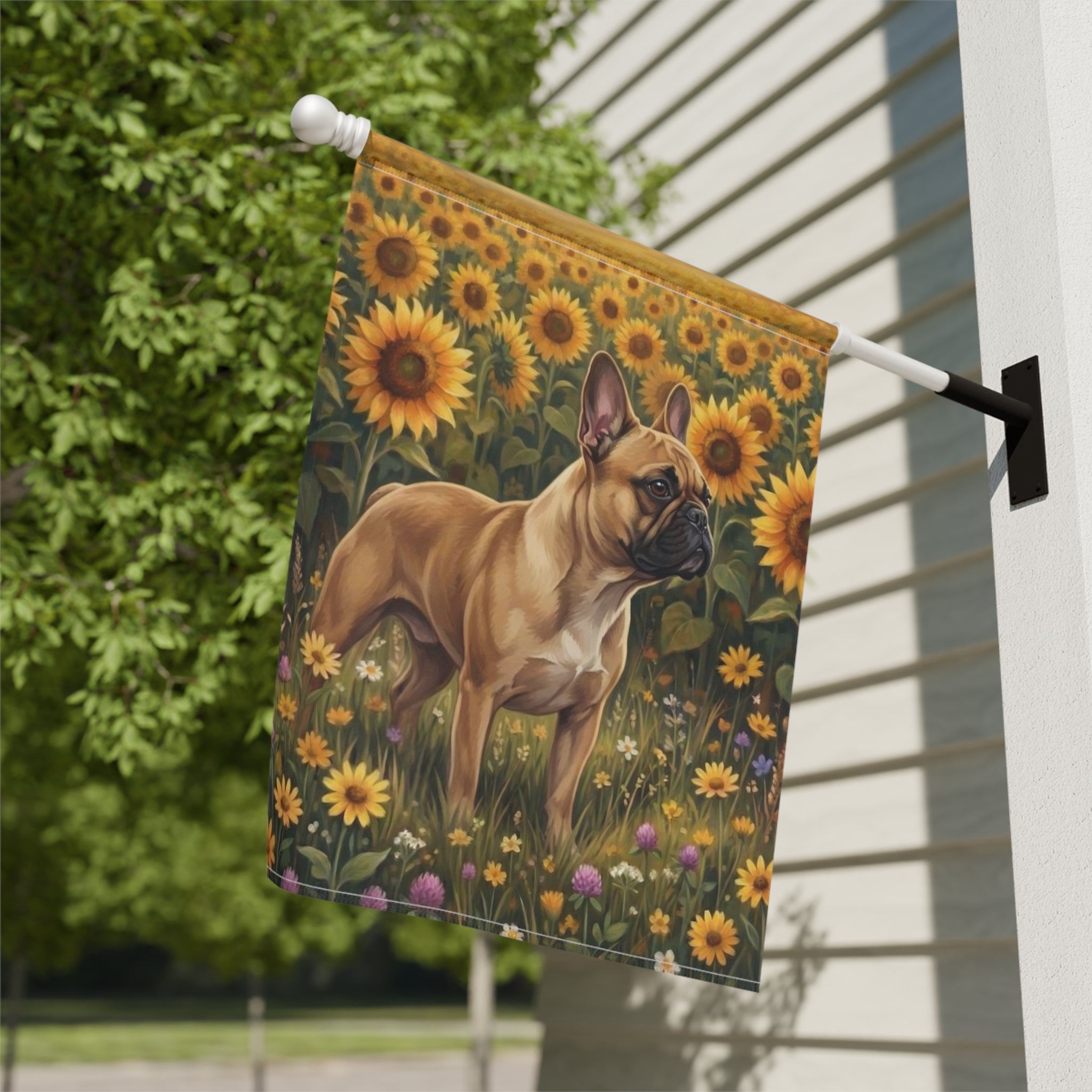Sunflower Field French Bulldog Garden Flag - yard display - Dragonfire Gardens