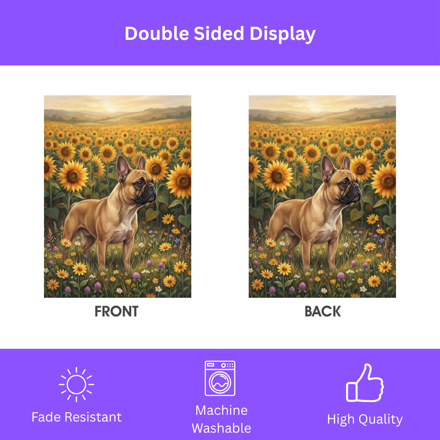 Sunflower Field French Bulldog Garden Flag - porch decor - Dragonfire Gardens
