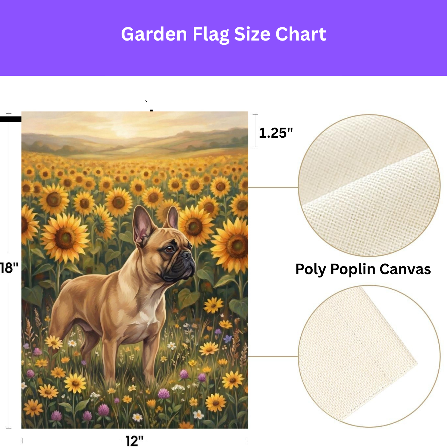 Sunflower Field French Bulldog Garden Flag - double-sided design - Dragonfire Gardens