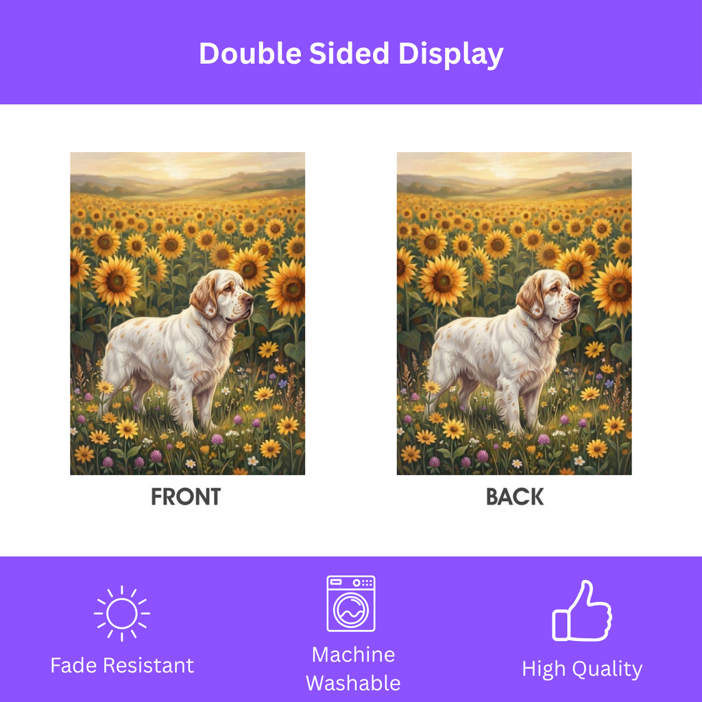 Sunflower Field Clumber Spaniel Garden Flag - porch decor - Dragonfire Gardens