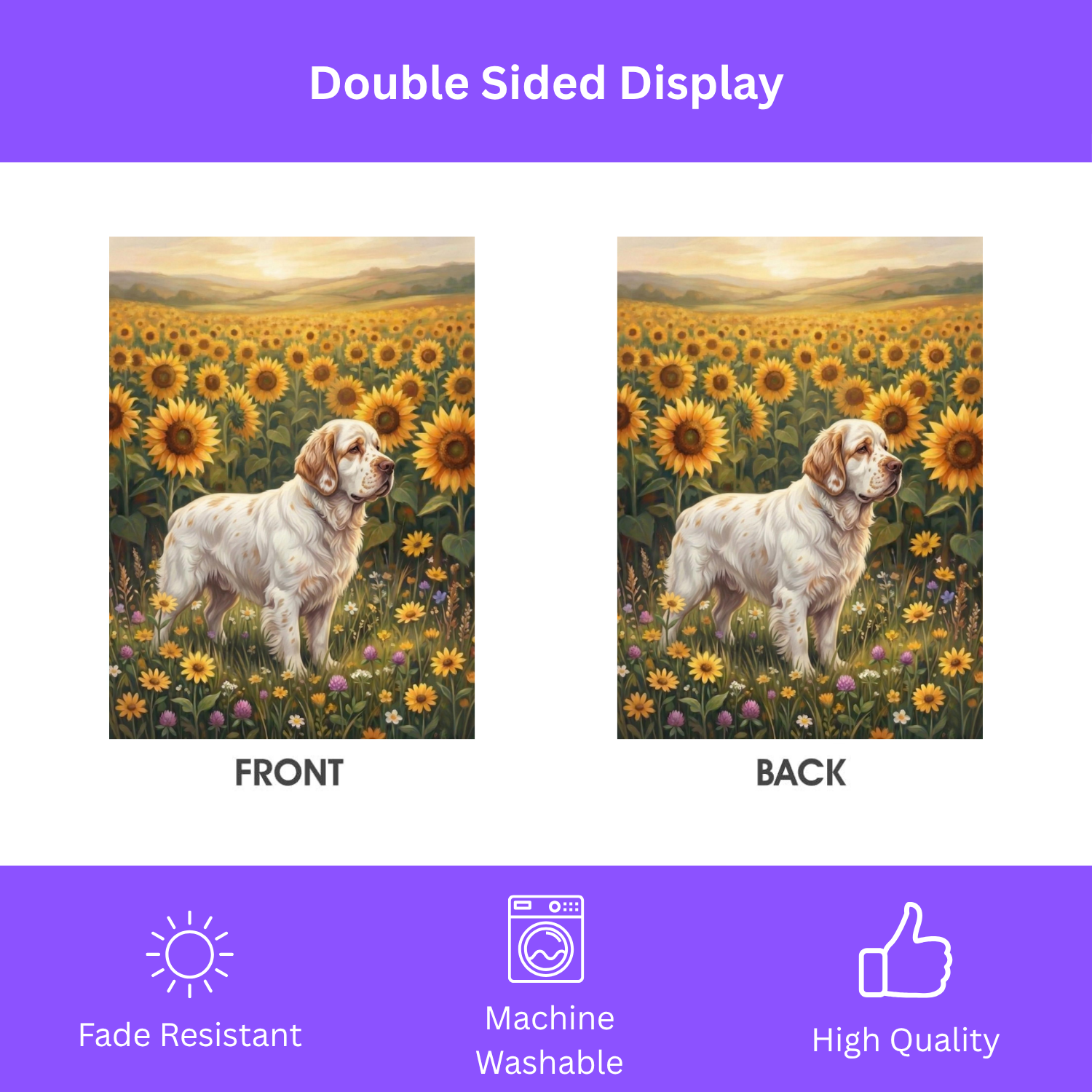 Sunflower Field Clumber Spaniel Garden Flag - porch decor - Dragonfire Gardens