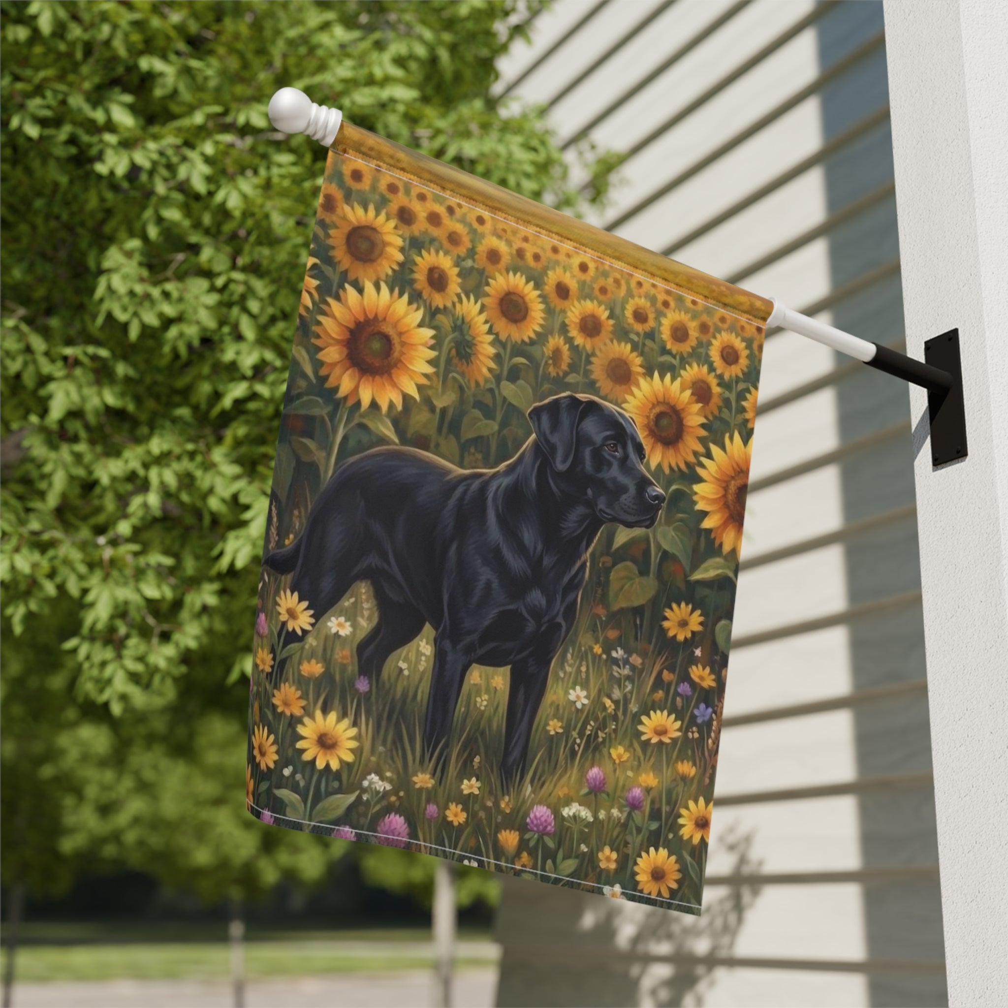 Sunflower Field Black Labrador Retriever Garden Flag - yard display - Dragonfire Gardens