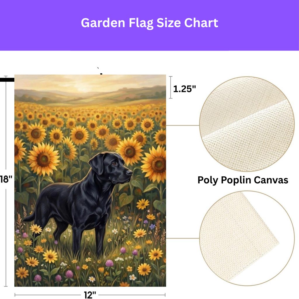 Sunflower Field Black Labrador Retriever Garden Flag - double-sided design - Dragonfire Gardens