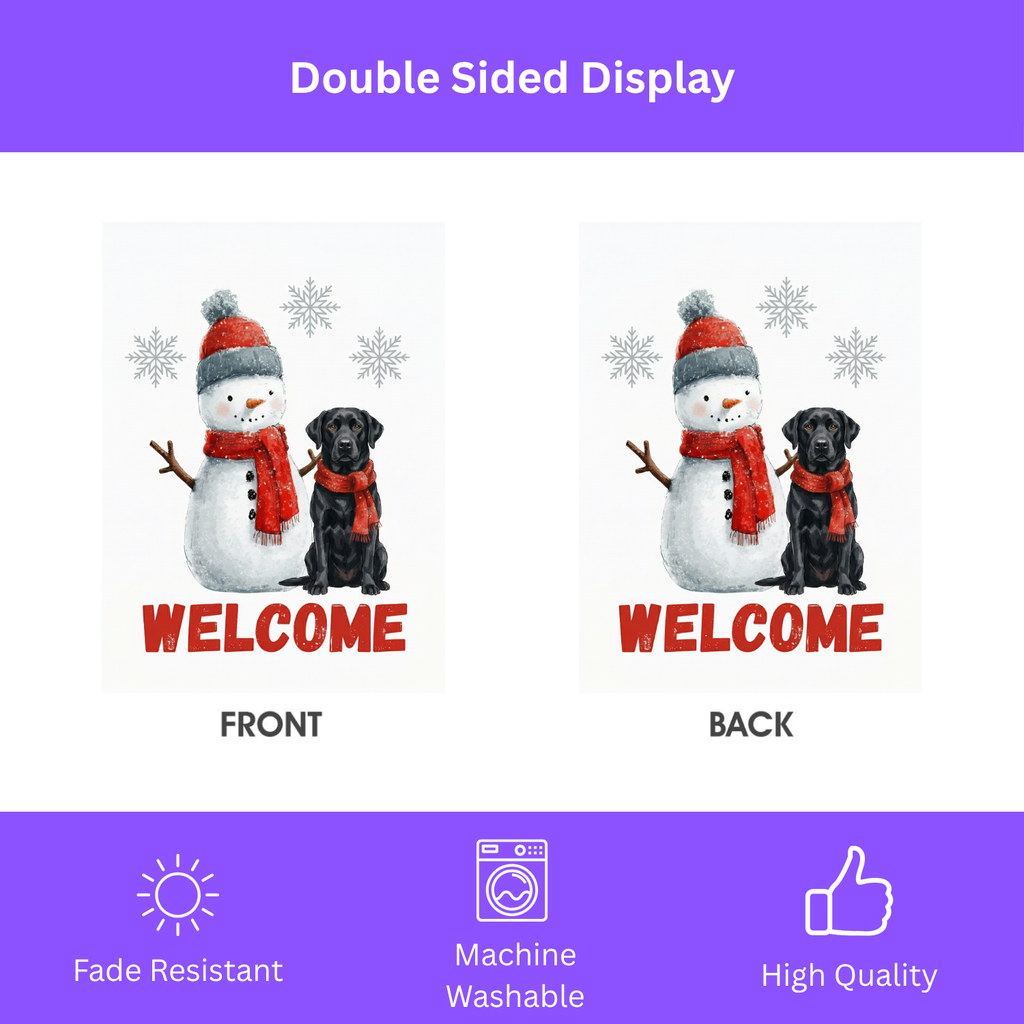 Black Labrador Retriever and Snowman Welcome Garden Flag - porch decor - Dragonfire Gardens