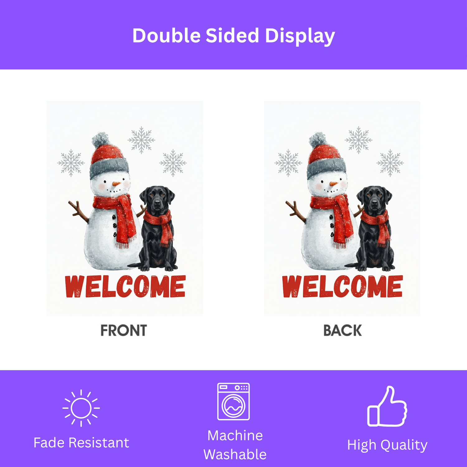 Black Labrador Retriever and Snowman Welcome Garden Flag - porch decor - Dragonfire Gardens