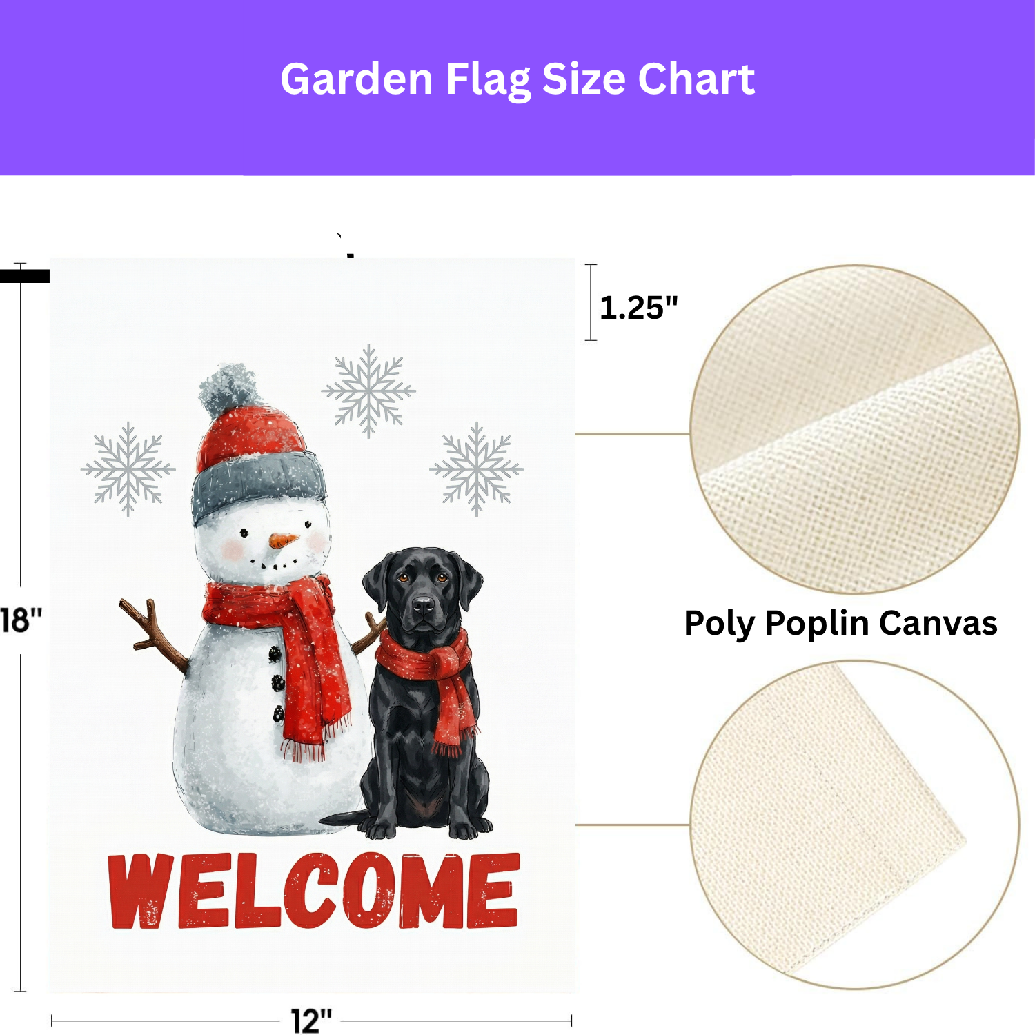 Black Labrador Retriever and Snowman Welcome Garden Flag - double-sided design - Dragonfire Gardens