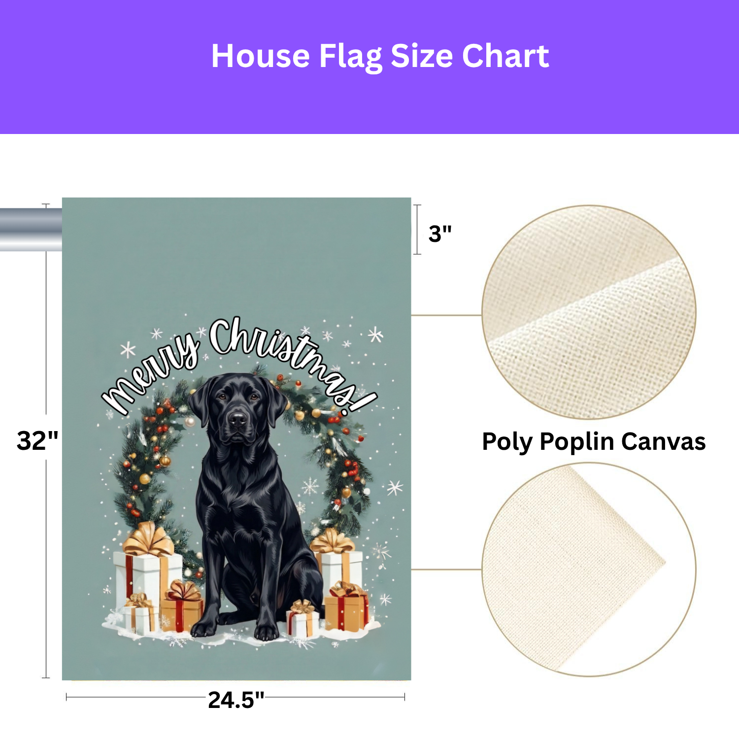 Merry Christmas Black Labrador Retriever Garden Flag - size comparison - Dragonfire Gardens