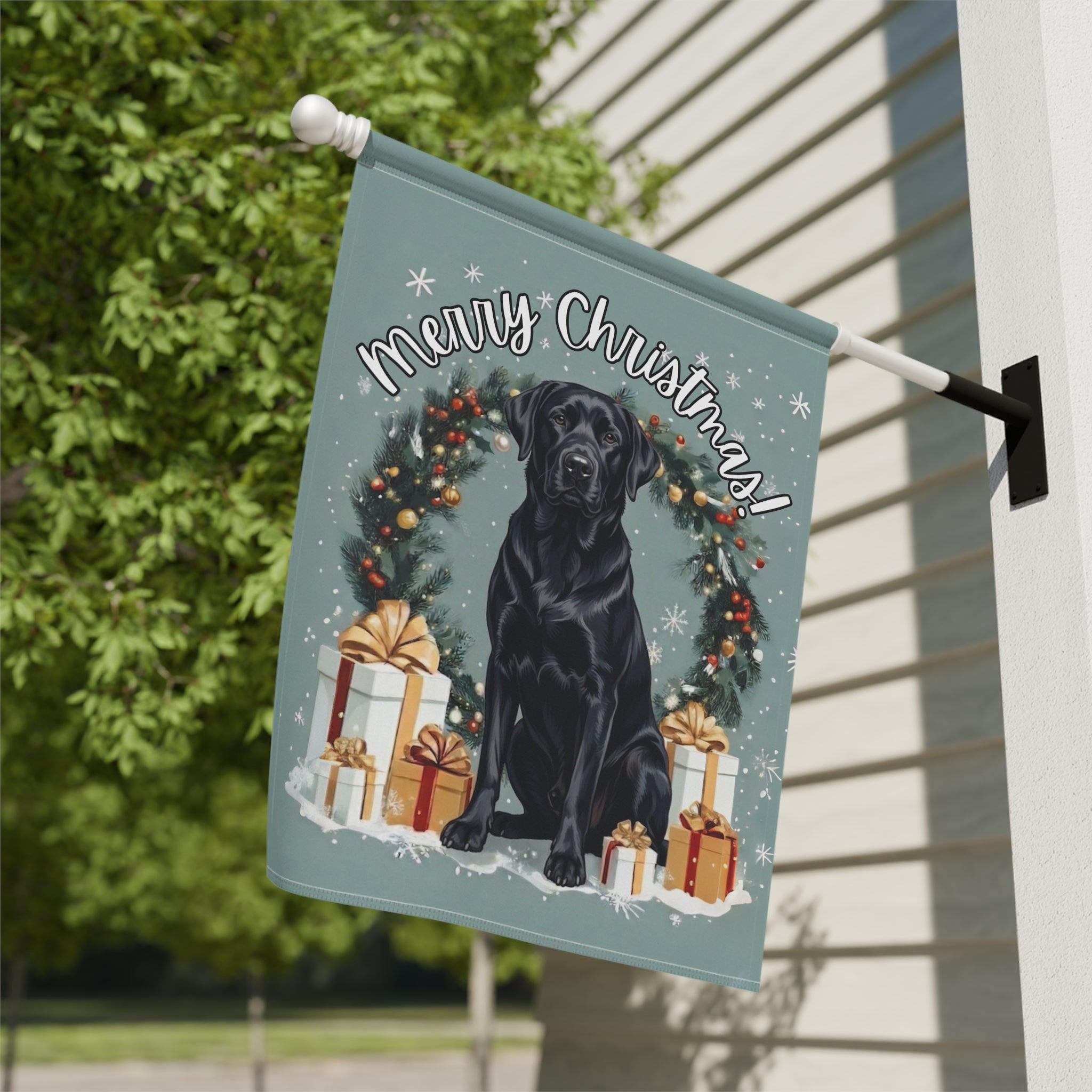 Merry Christmas Black Labrador Retriever Garden Flag - yard display - Dragonfire Gardens