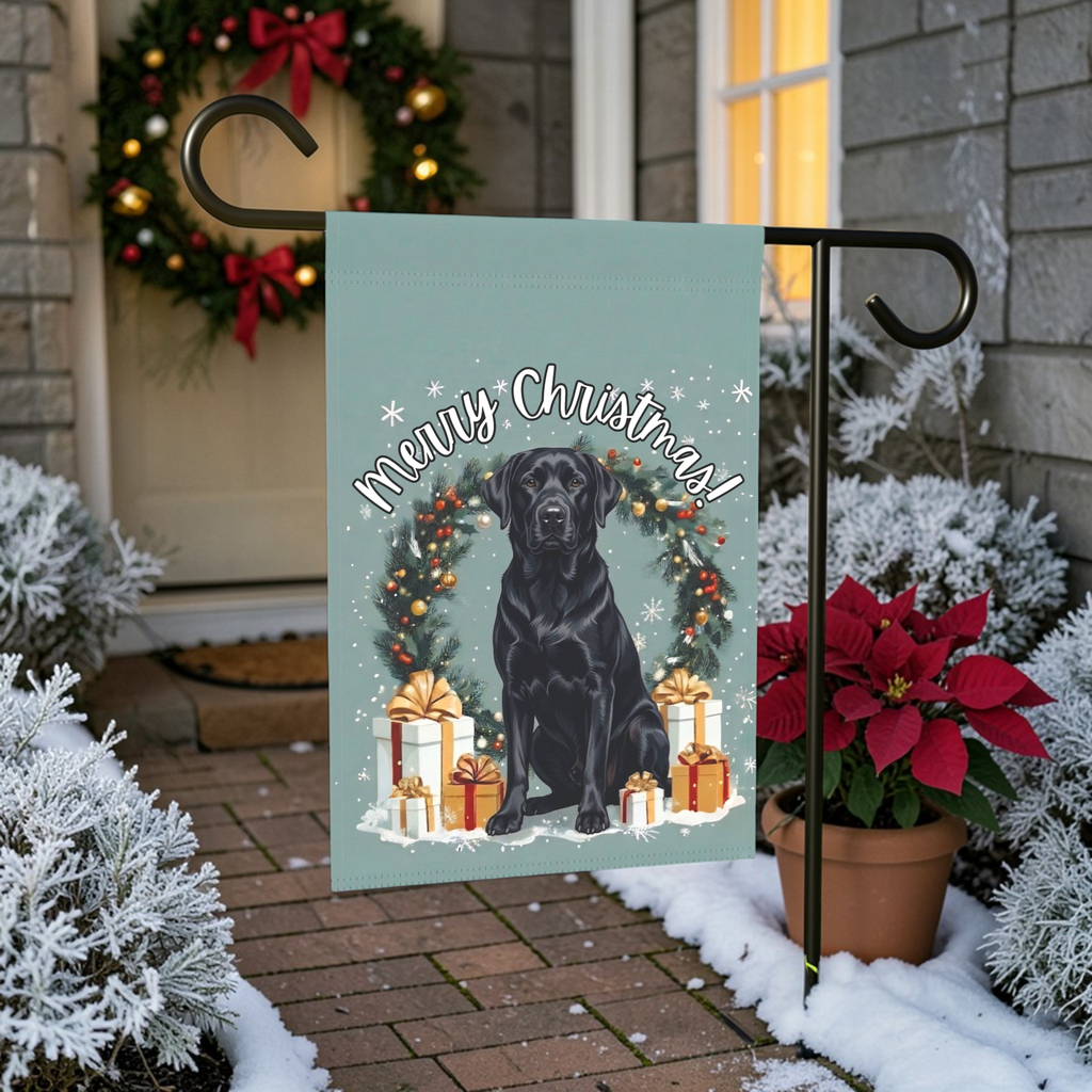 Merry Christmas Black Labrador Retriever Garden Flag - outdoor display - Dragonfire Gardens