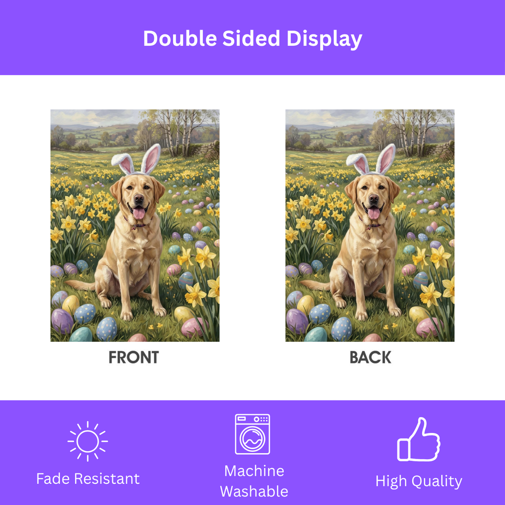 Pink Bunny Ears Yellow Labrador Retriever Easter Garden Flag - porch decor - Dragonfire Gardens
