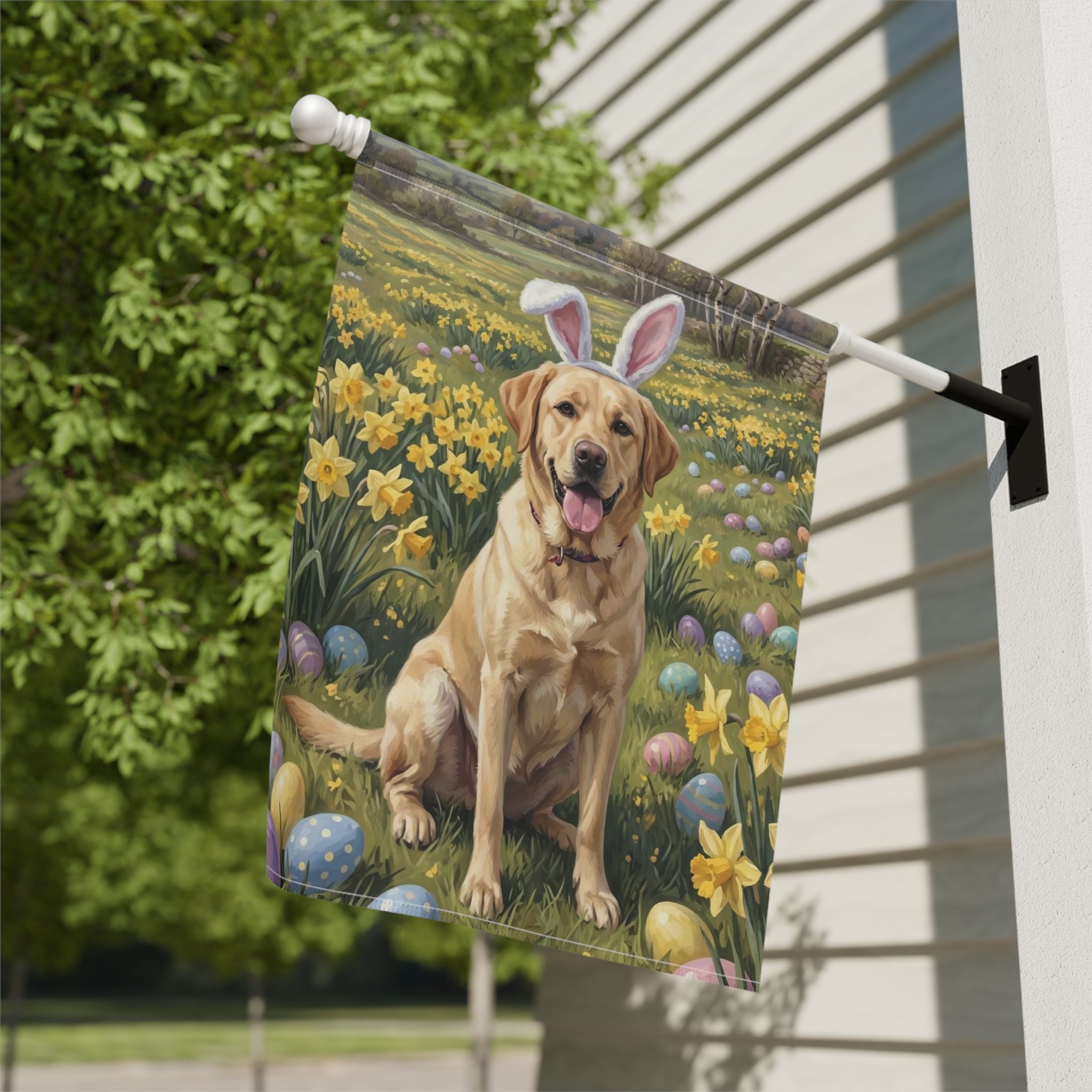 Pink Bunny Ears Yellow Labrador Retriever Easter Garden Flag