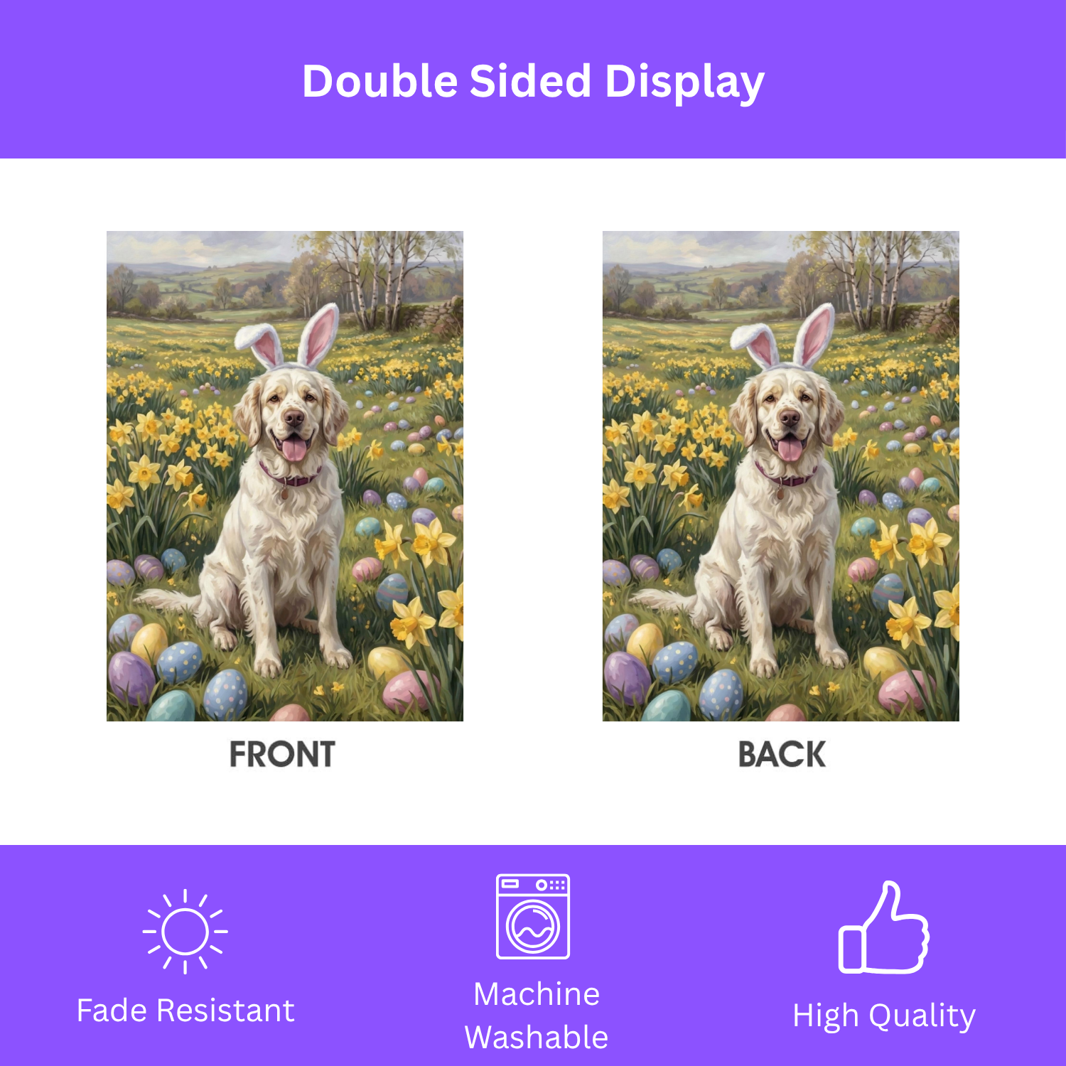 Pink Bunny Ear Clumber Spaniel Easter Garden Flag - porch decor - Dragonfire Gardens