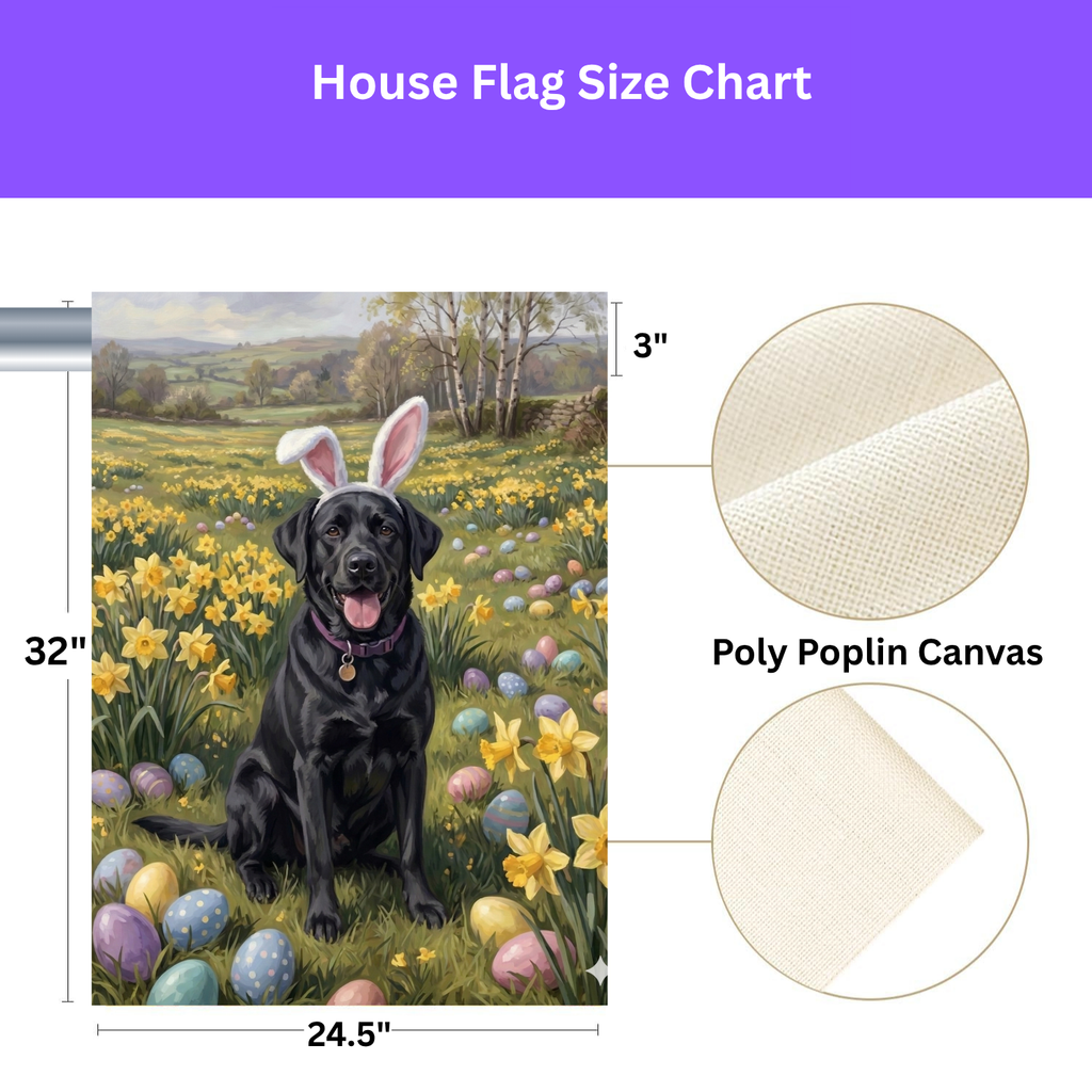 Pink Bunny Ears Black Labrador Easter Garden Flag - size comparison - Dragonfire Gardens
