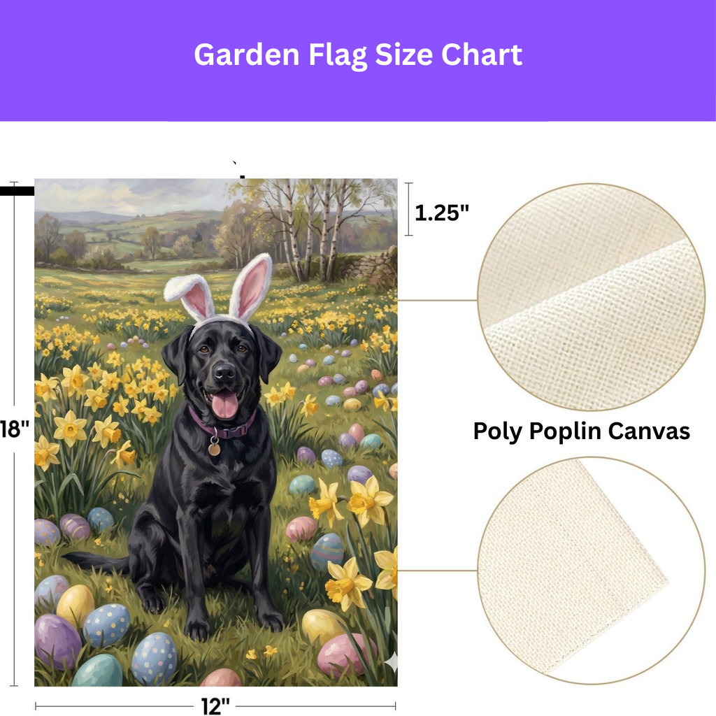 Pink Bunny Ears Black Labrador Easter Garden Flag - double-sided design - Dragonfire Gardens