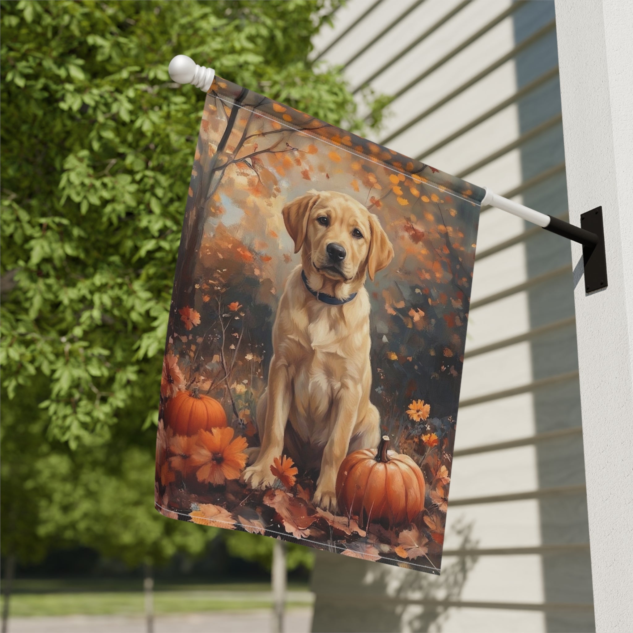 Fall Yellow Labrador Retriever Garden Flag - yard display - Dragonfire Gardens