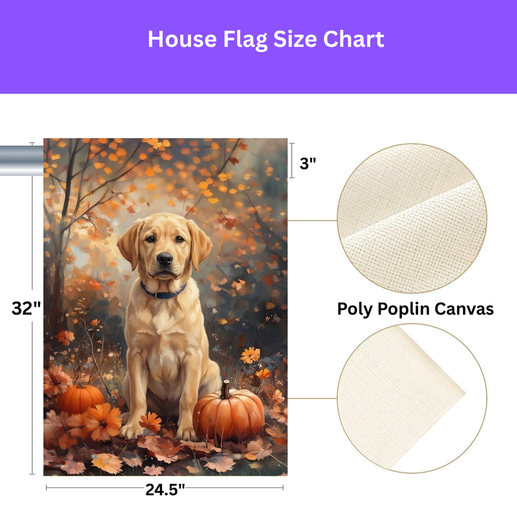 Fall Yellow Labrador Retriever Garden Flag - size comparison - Dragonfire Gardens