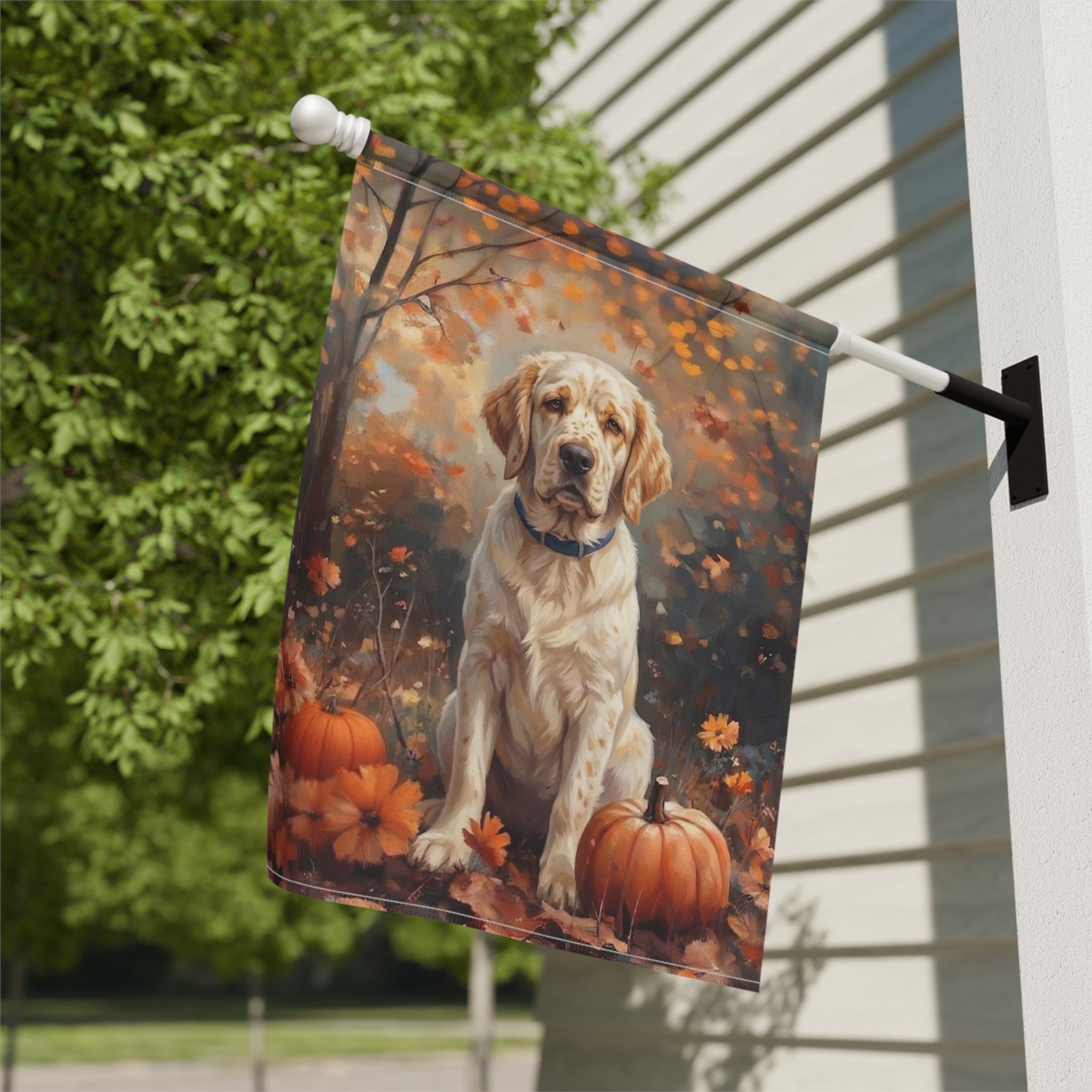 Fall Clumber Spaniel Garden Flag - yard display - Dragonfire Gardens