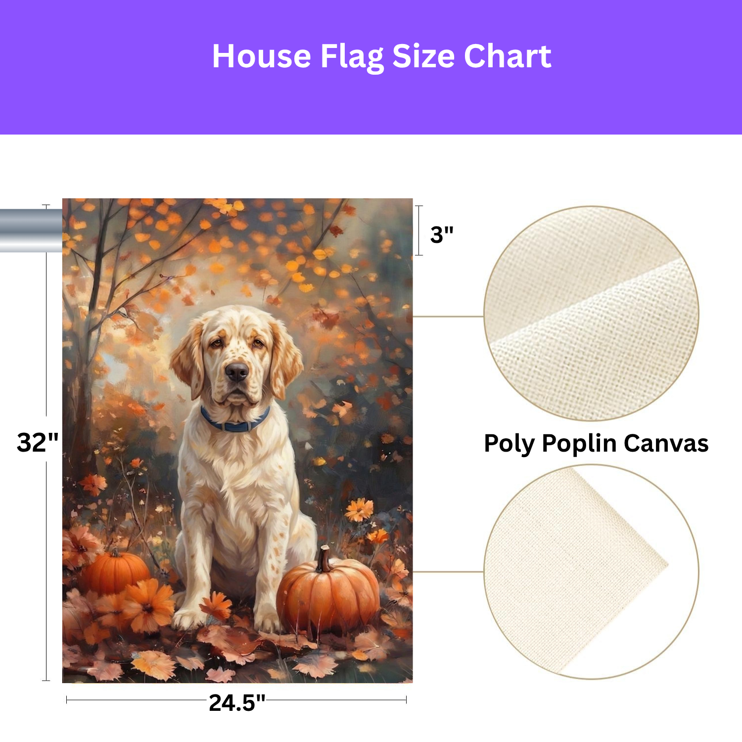 Fall Clumber Spaniel Garden Flag - size comparison - Dragonfire Gardens