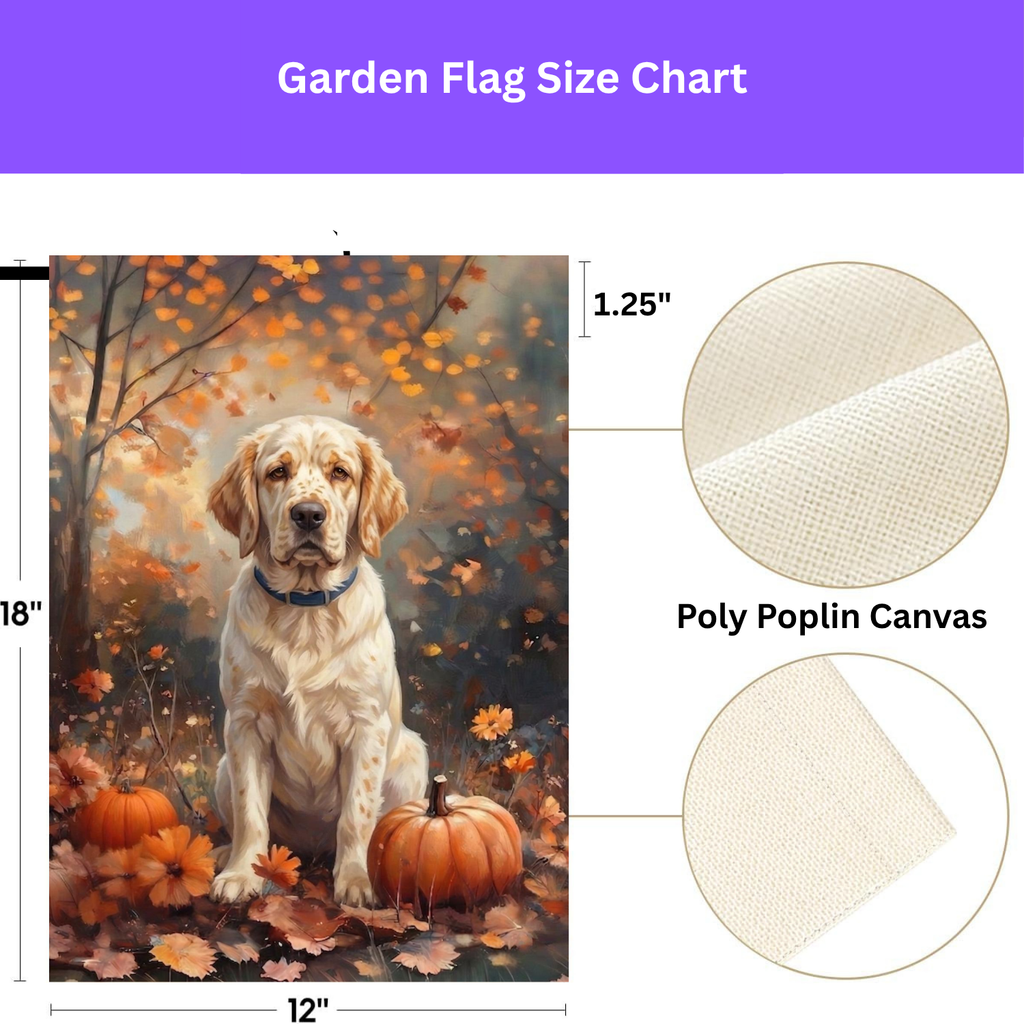 Fall Clumber Spaniel Garden Flag - double-sided design - Dragonfire Gardens