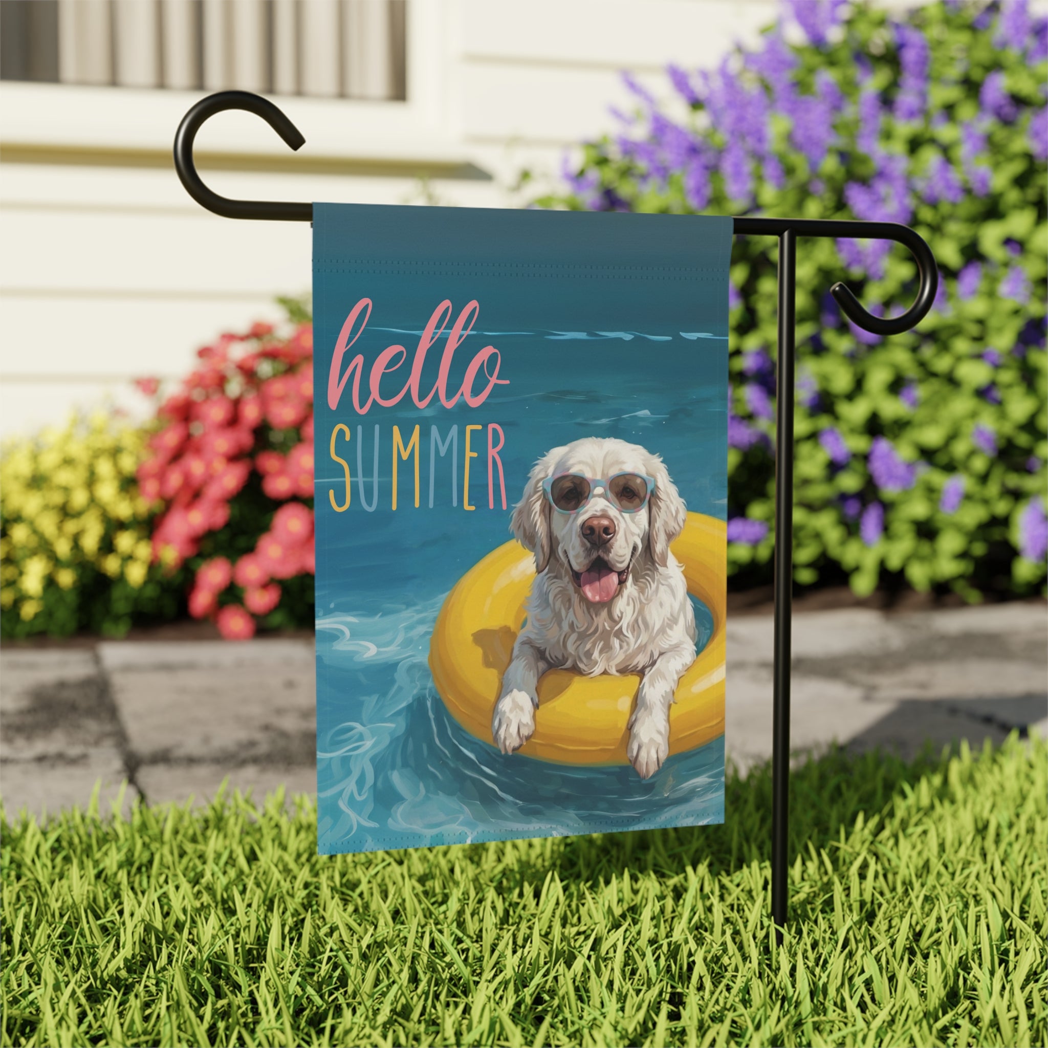 Hello Summer Clumber Spaniel Garden Flag