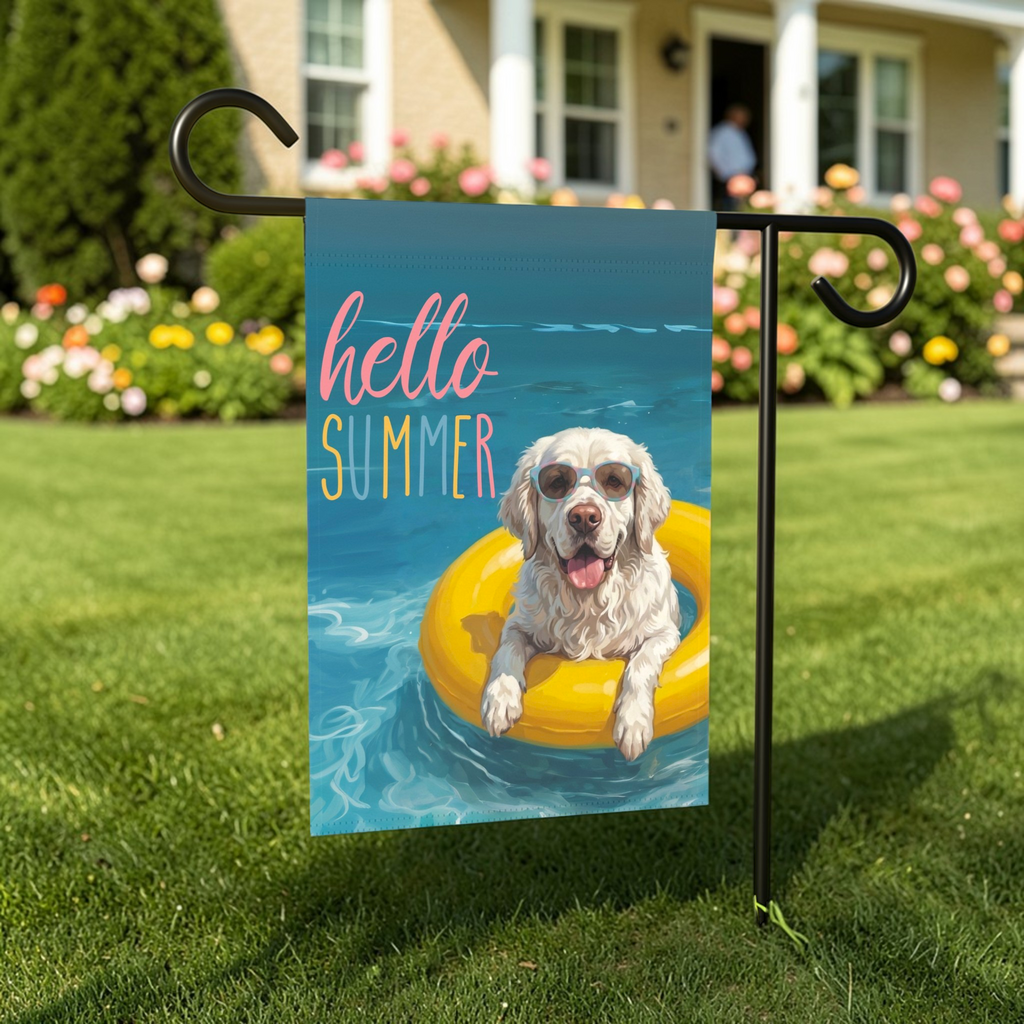 Hello Summer Clumber Spaniel Garden Flag